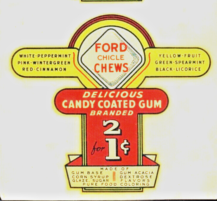 Ford Gumball Machine Chicle Chews 2 for 1 Water Slide Decal New Old Stock
