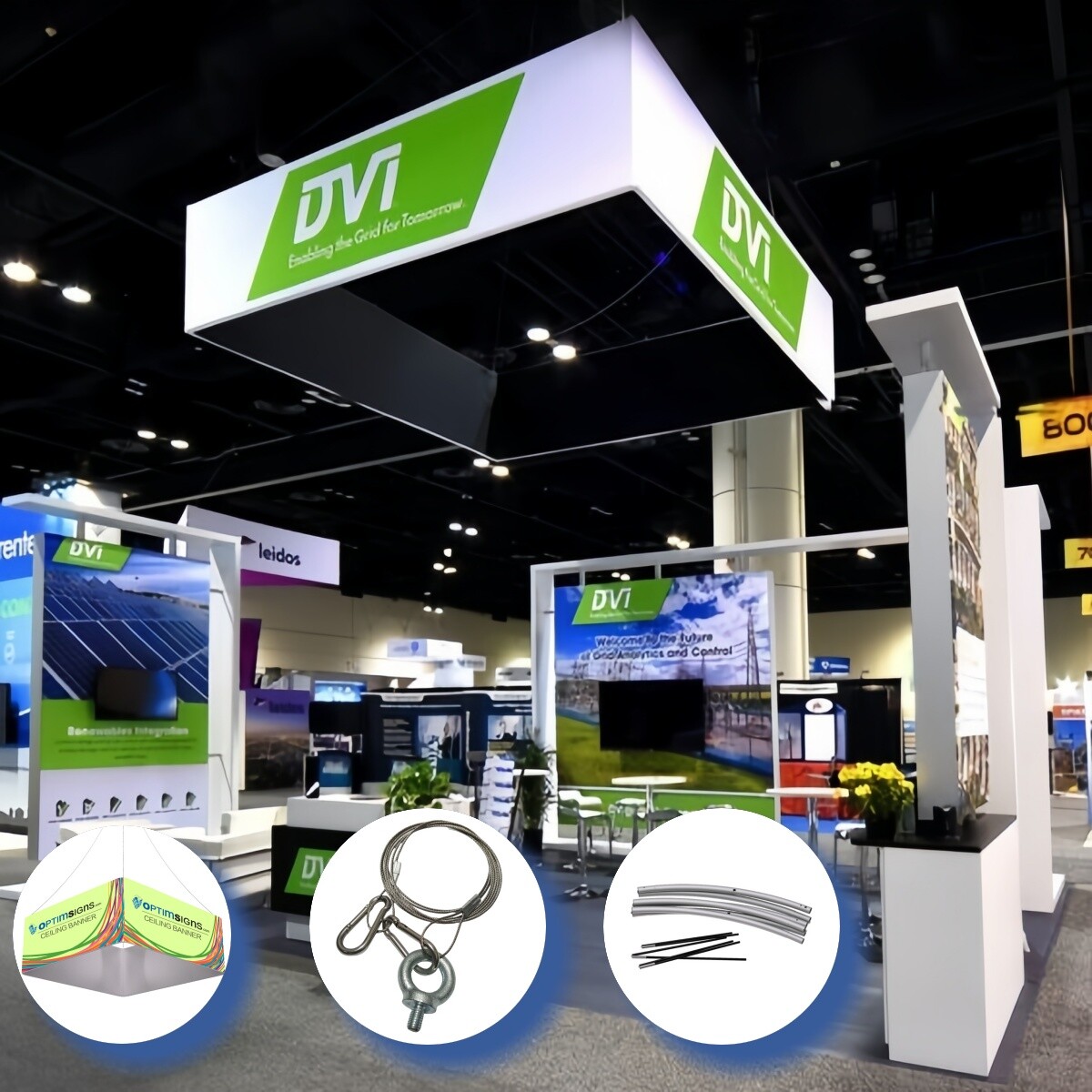 Square Customized Fabric Hanging Banner Ceiling Advertising Trade Show Display