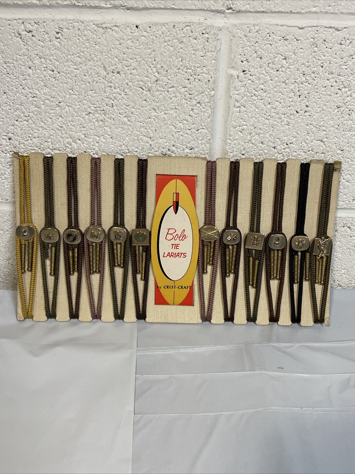 Metal Bolo Ties Bola Advertising Store Display Military Lot x12 Crest-Craft Vtg