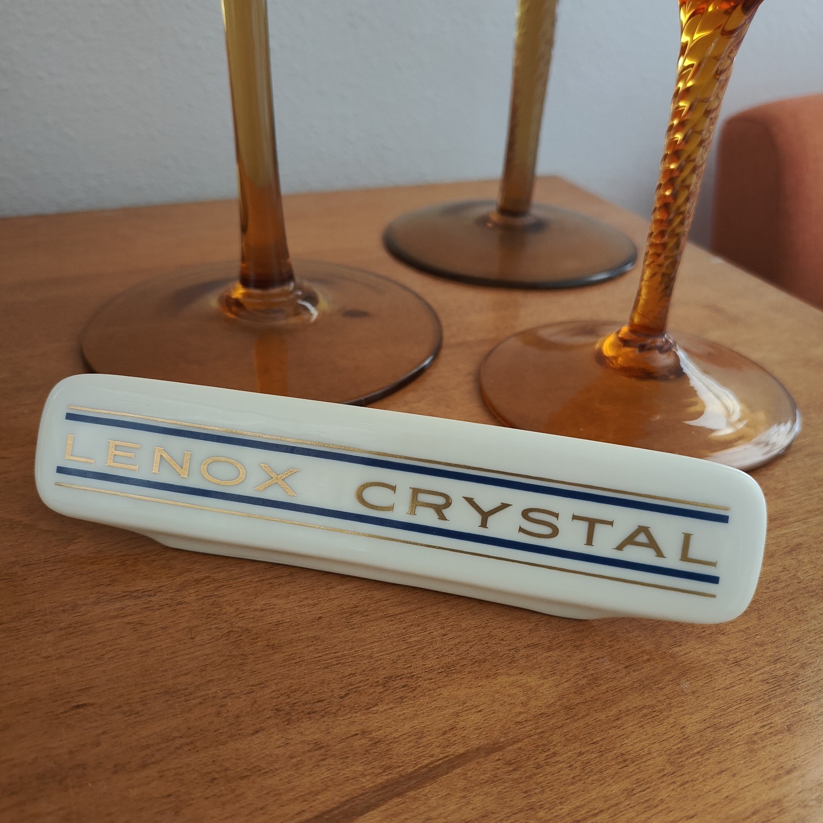 Lenox Crystal Display Counter Dealer Sign Porcelain Gold & Blue Advertising USA