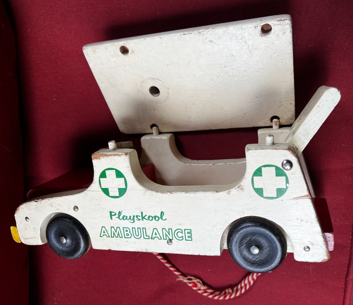 Vintage Playskool Wooden Toy Ambulance w/ Drivers 1950s-60s HTF, Rare