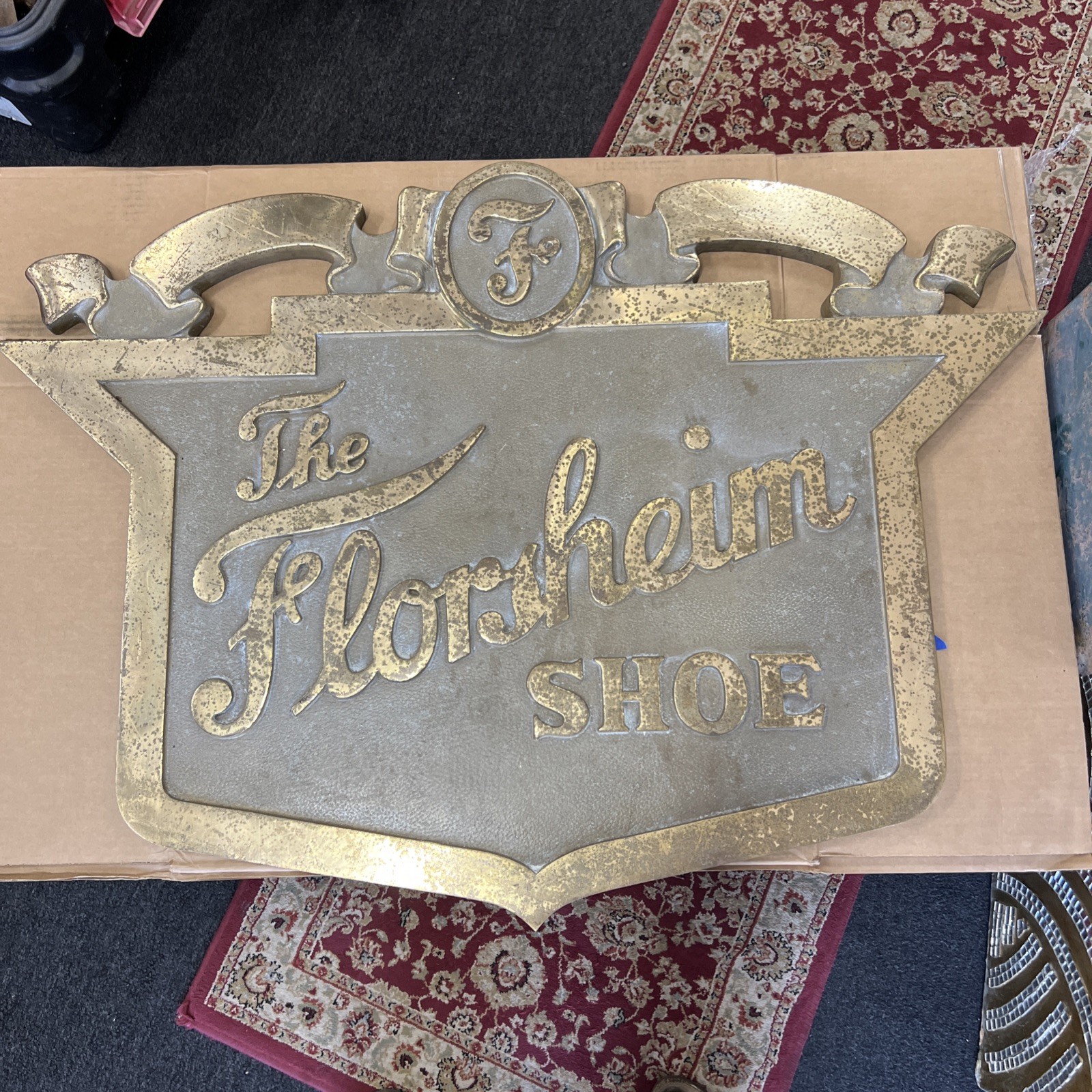The FLORSHEIM SHOE Brass Department Store Display Advert Sign 94 LBS 41×291/2