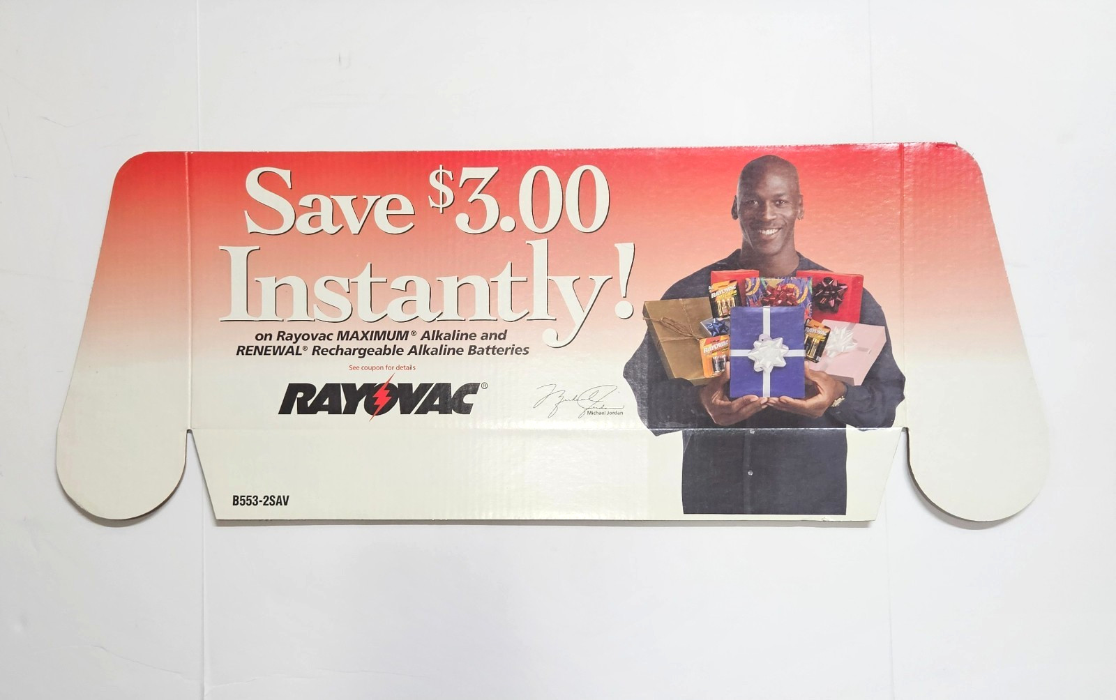 1998 Michael Jordan Rayovac 35 x 13.25 Store Display Topper Advertising Piece