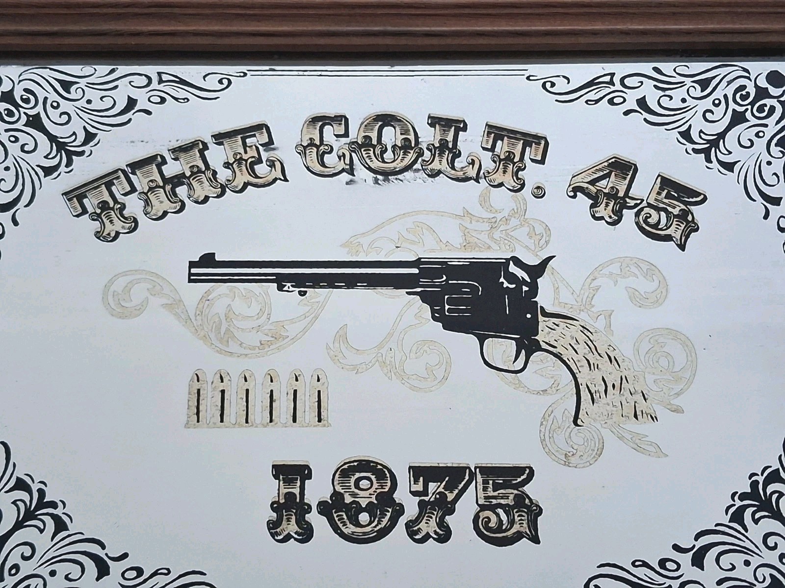 ADVERTISING MIRROR PAINTING-GUN/GUN 1875 THE COLT. 45-YEARS 70′-VINTAGE