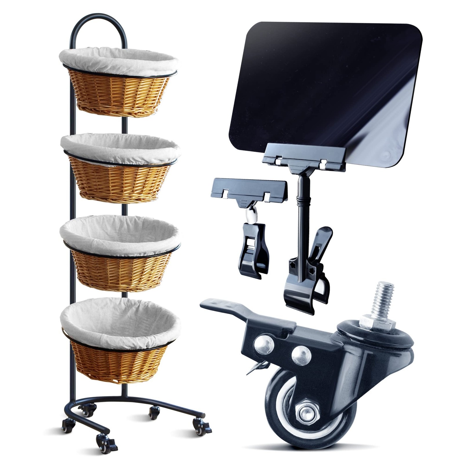DS THE DISPLAY STORE 4 Tier Retail Display Stand with Wheels & Sign Clips, Br…