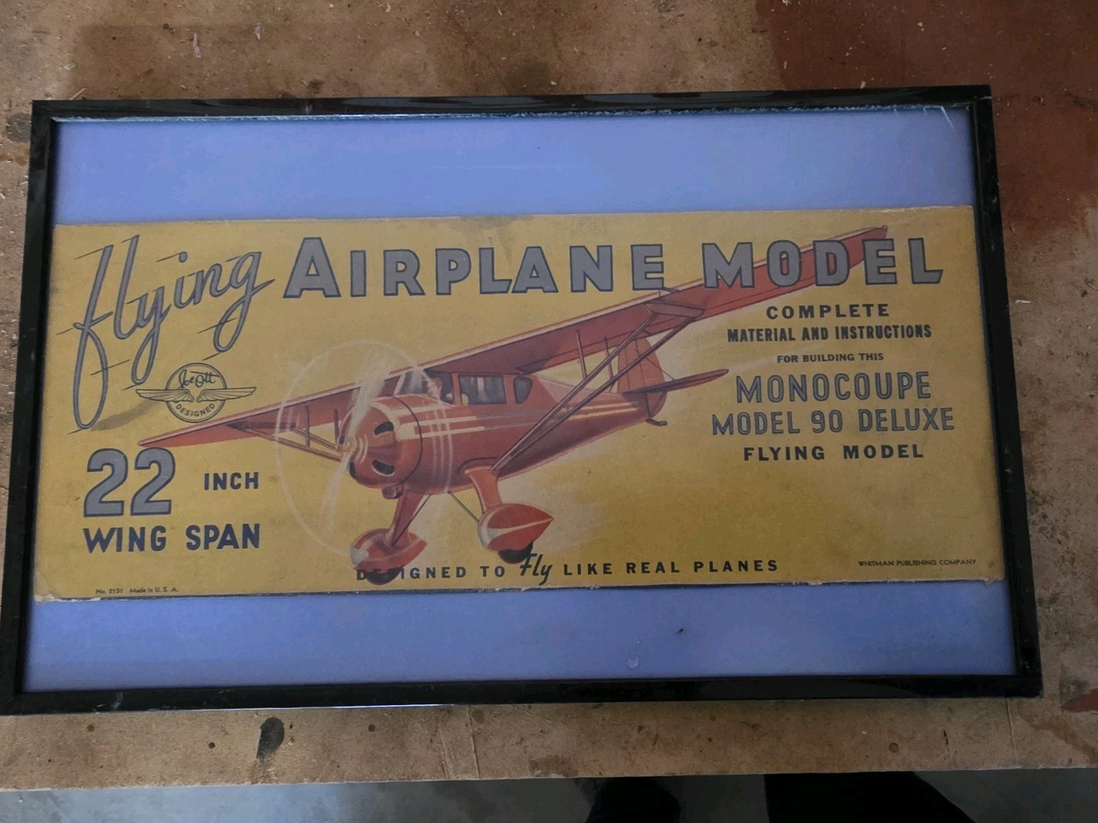 Vintage 1930s Joe Ott Whitman Monocoupe Airplane Box Top Sign Framed Art Deco