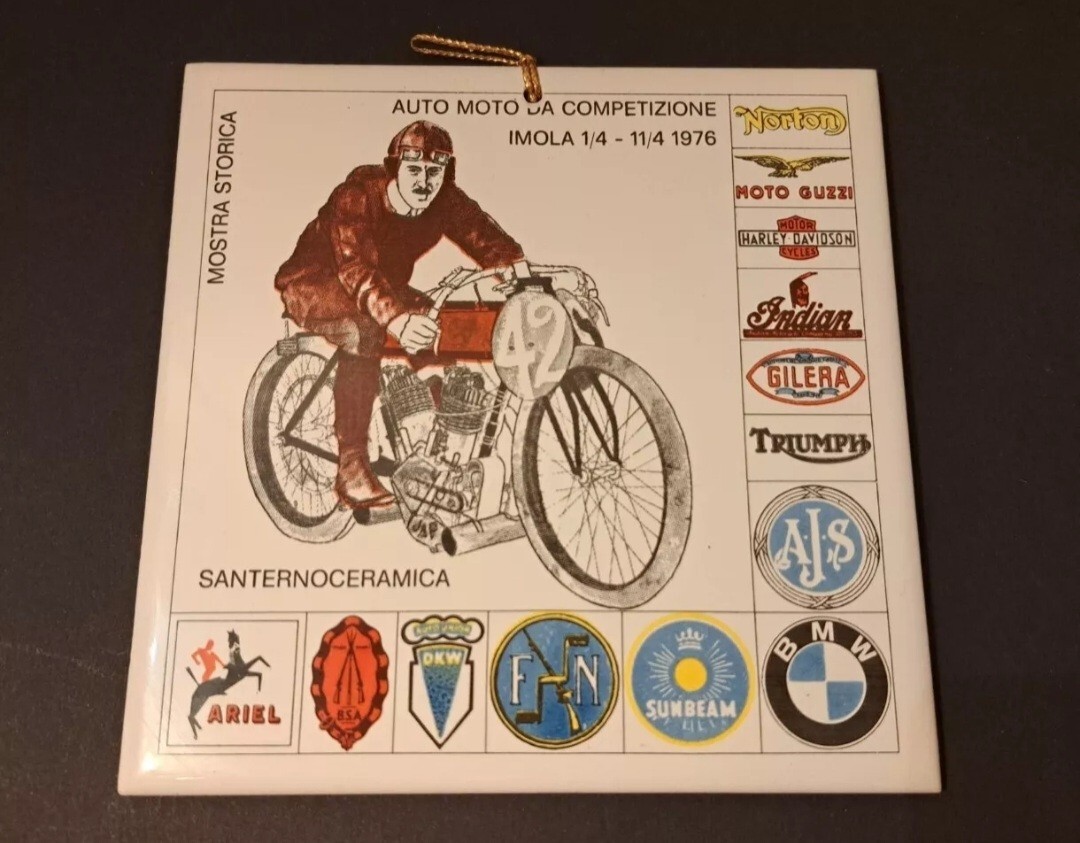 PAIR DECORATIVE CERAMIC TILES-IMOLA 70s-motorcycle motorcycling brand-old