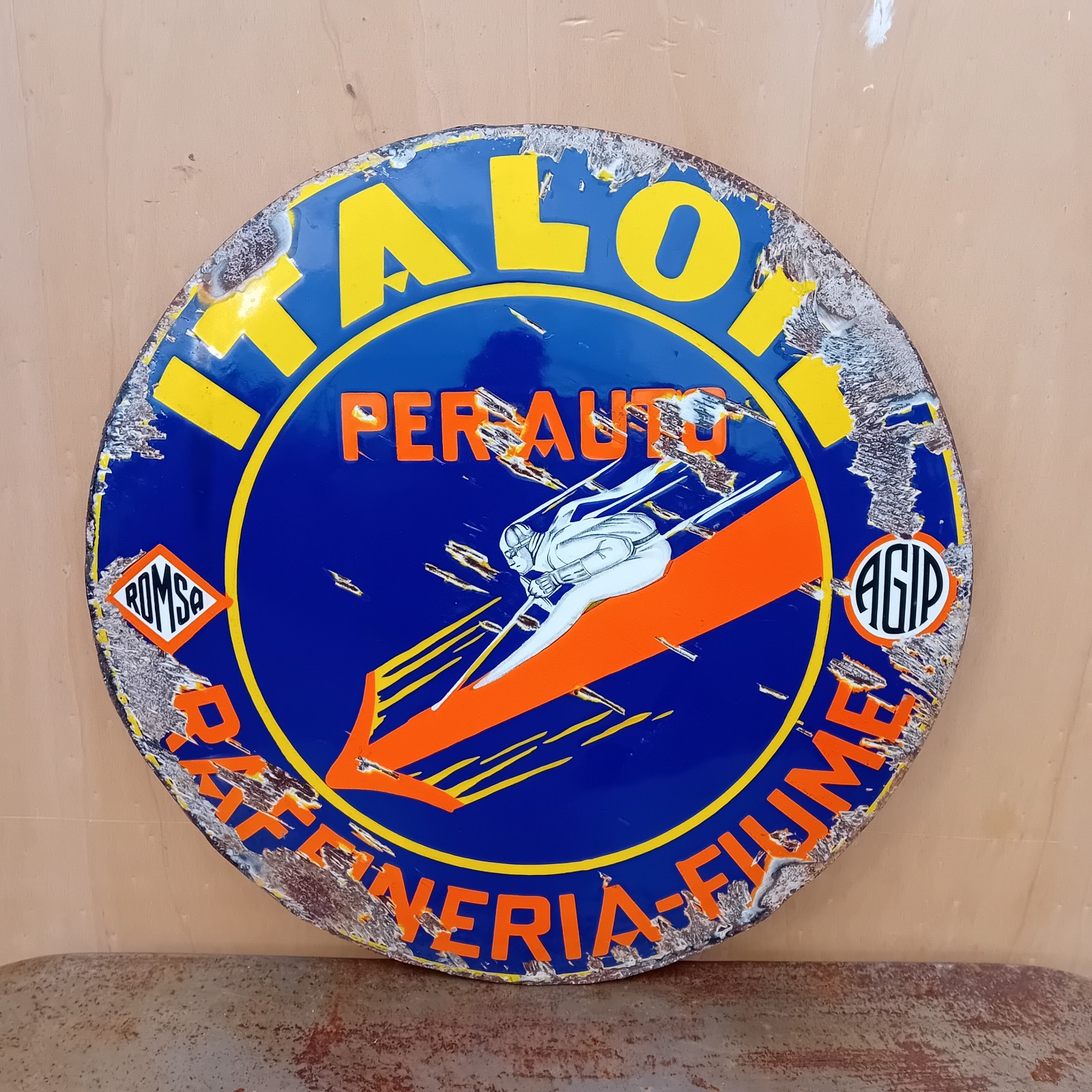 Italoil River Refinery Enamel Table Sign