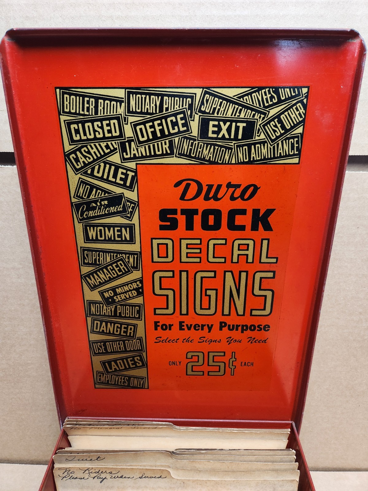 VTG Duro Stock Decal Signs Store Display w/ 83 Decals & Original Folders L@@K