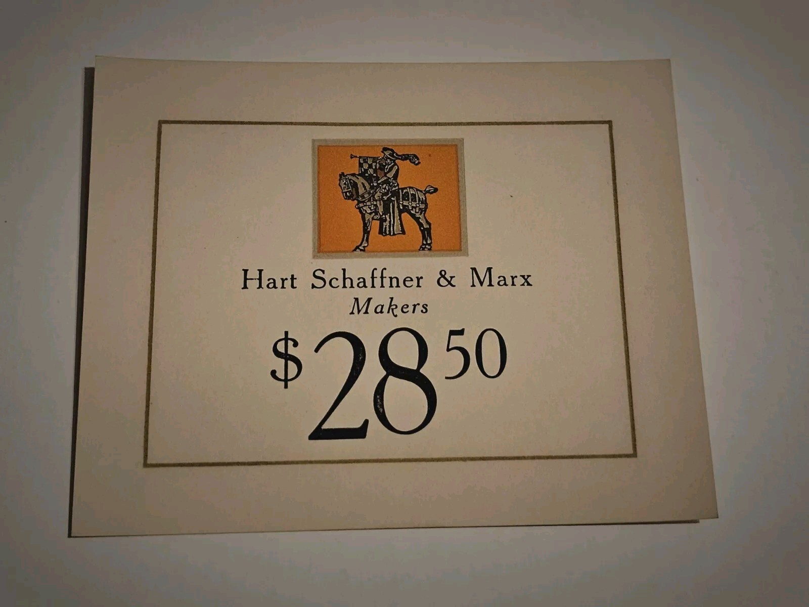 Vintage Hart Schaffner & Marx $28.50 Price Ticket Tag