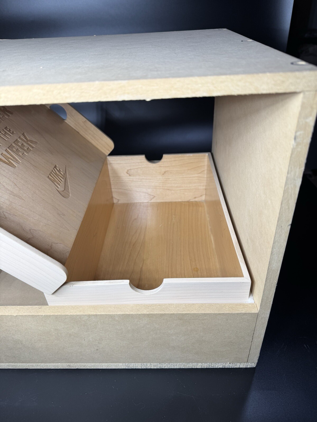 Nike Store Sneaker Of The Week Shoebox Wooden Silver Display Fixture