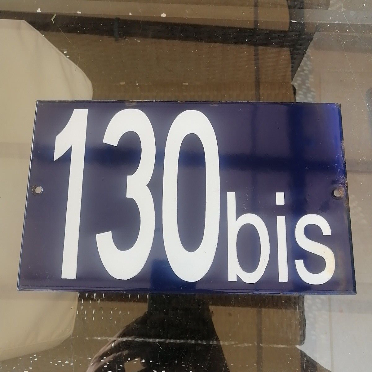 OLD large ENAMELED PLAQUE STREET HOUSE NUMBER 130 bis flat 28 x 17 cm
