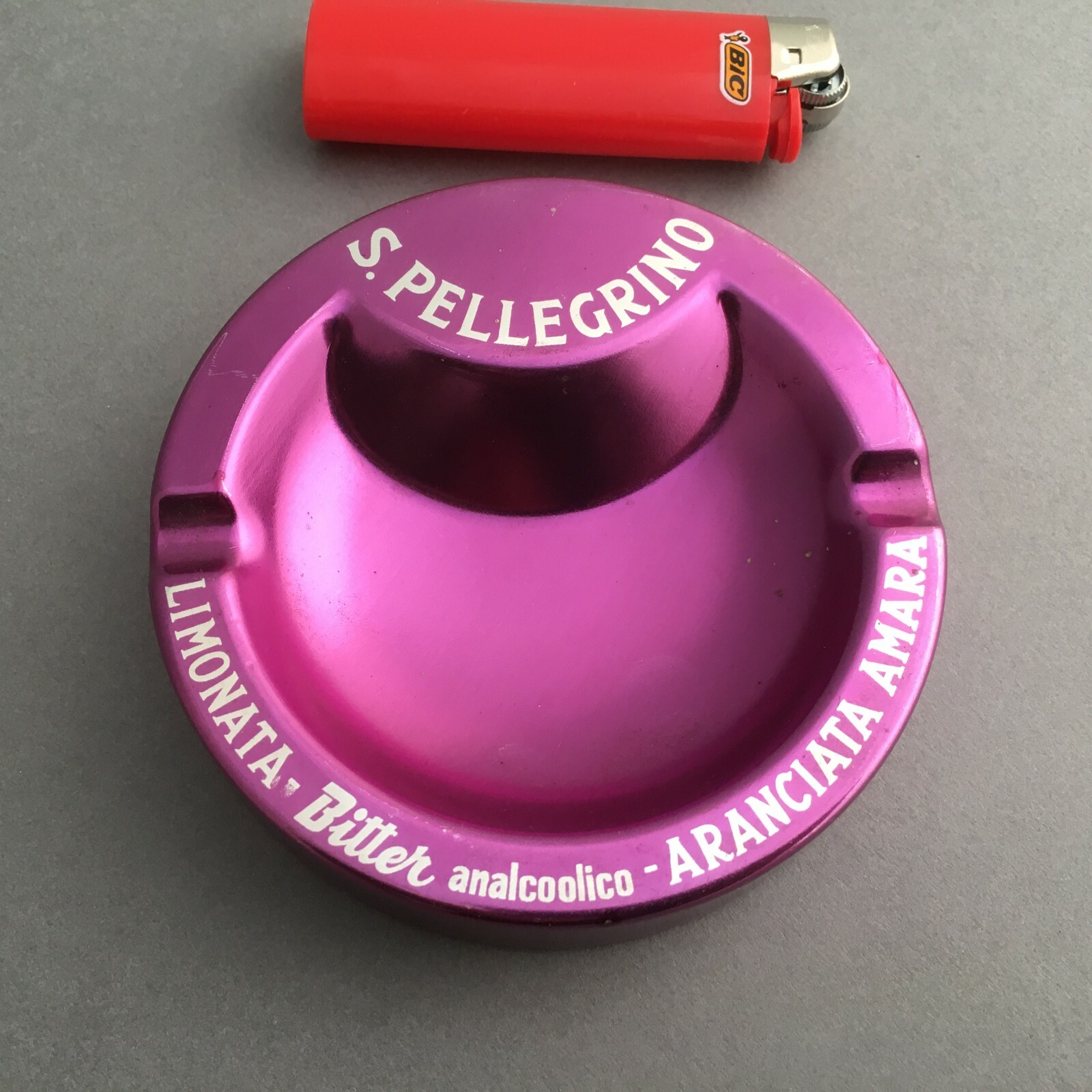 S.PELLEGRINO LEMONADE BITTER ORANGE ASHTRAY ALUMINUM ANODIZED PURPLE ’70