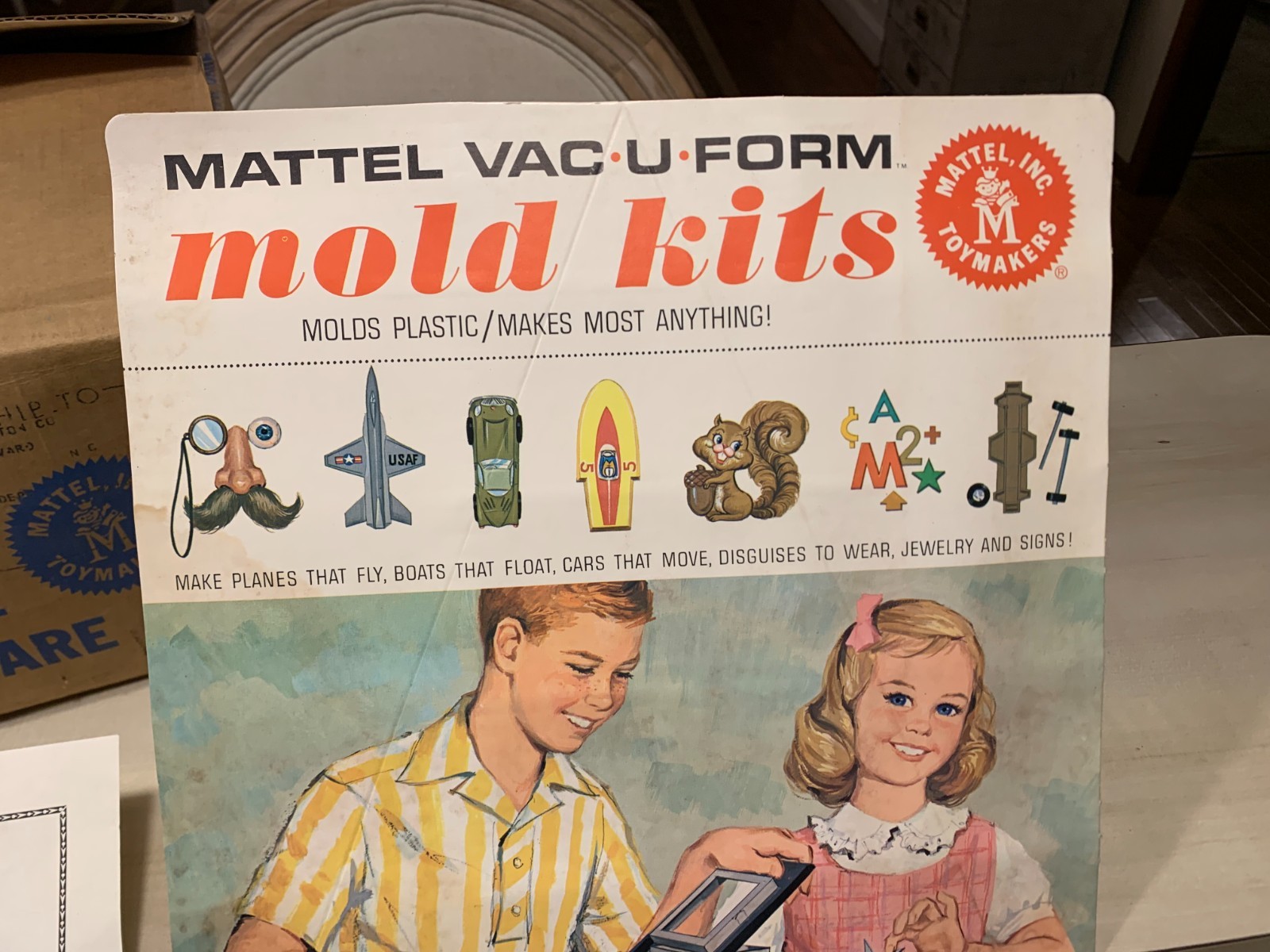 Vintage 1962 MATTEL VAC-U-FORM Mold Kits Store Display Counter Sign Advertising