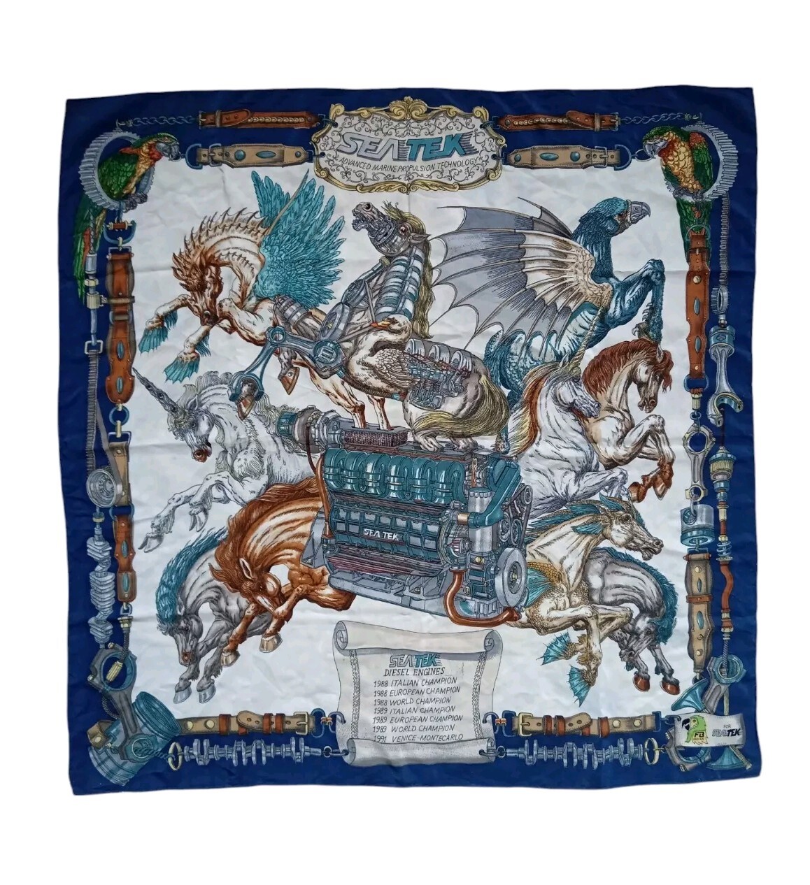 *HH* Foulard Seta Pubblicitario Sea Tek Seatek Azienda Carlo Bonomi Motore Horse