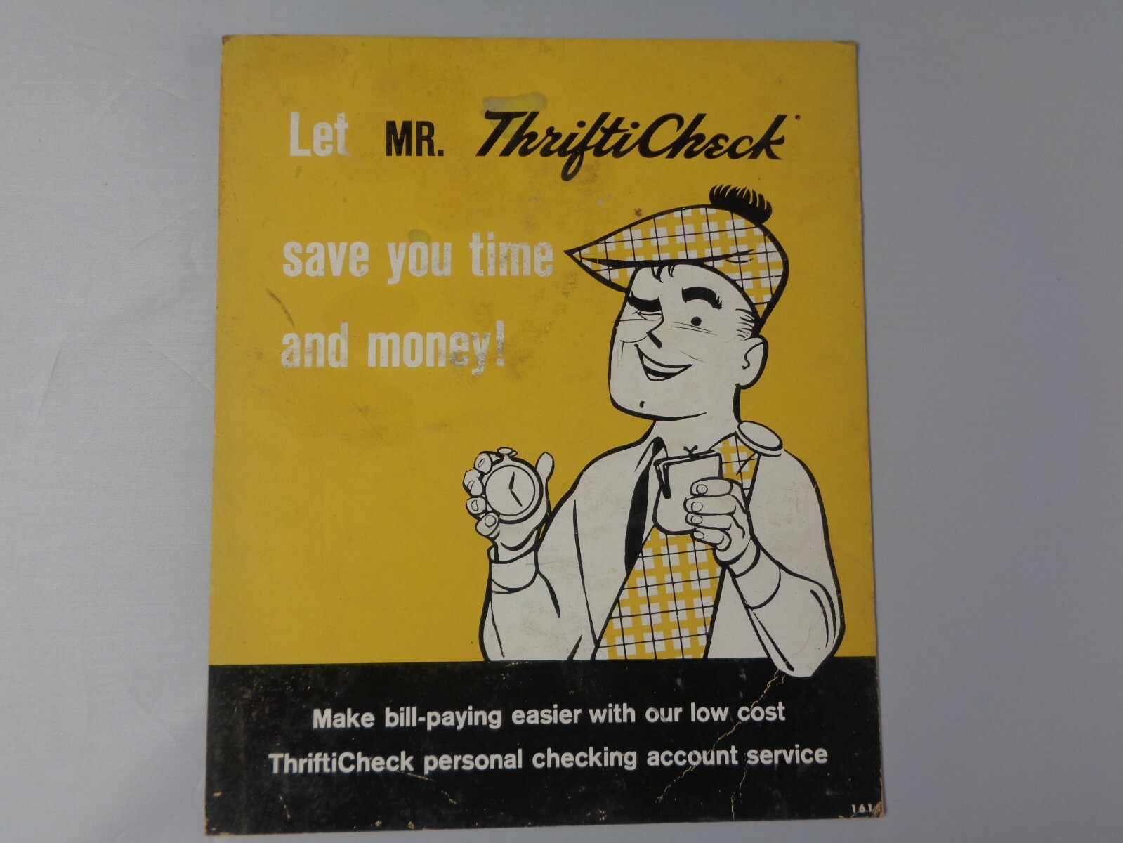 Thrifti Check vintage stand up cardboard store advertisement sign 161 10″x12″