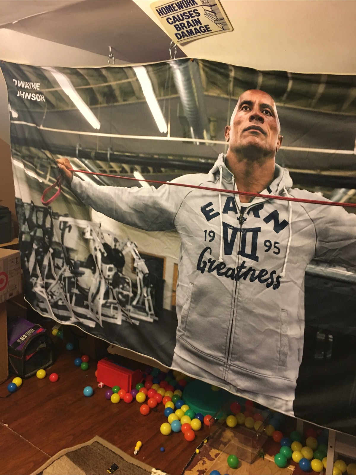 Massive Dwayne Johnson The Rock Fabric Display WWF Under Armor Earn Greatness