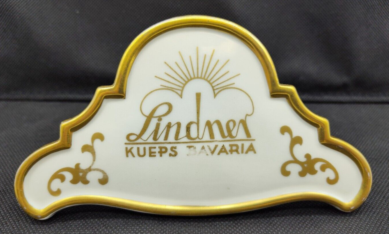 Lindner Kueps Bavaria Porcelain Dealer Display Sign Gold 6″ x 3.5″ Vintage