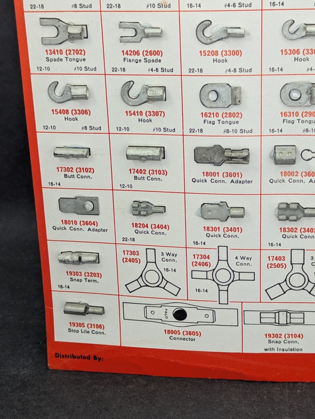 Vaco Solderless Terminals Vtg 1960’s Hardware Store Display Chart Card Chicaco