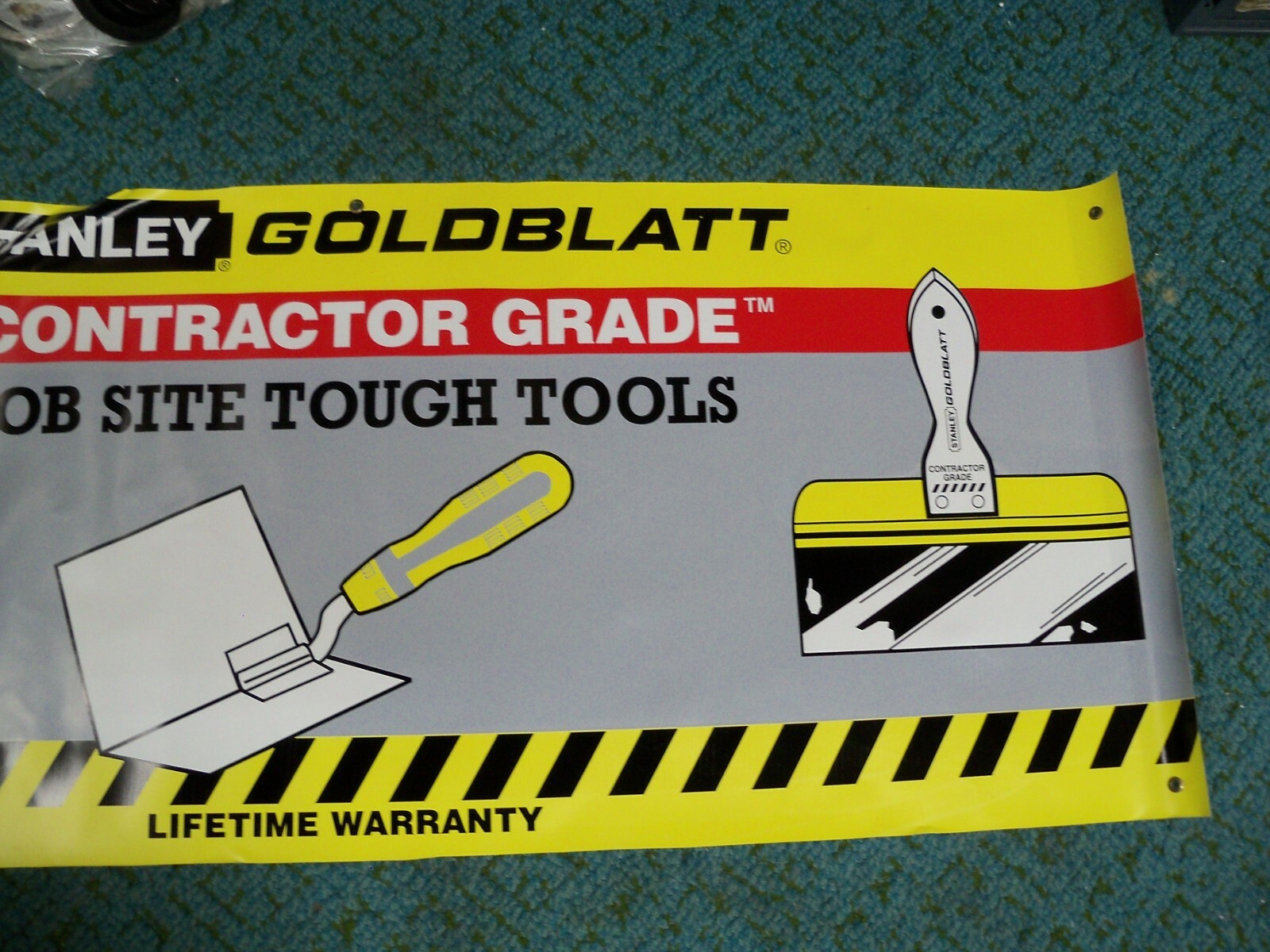 STANLEY Goldblatt TOOLS ADVERTISING SIGN HARDWARE STORE VTG DISPLAY Vinyl 2×5 ft