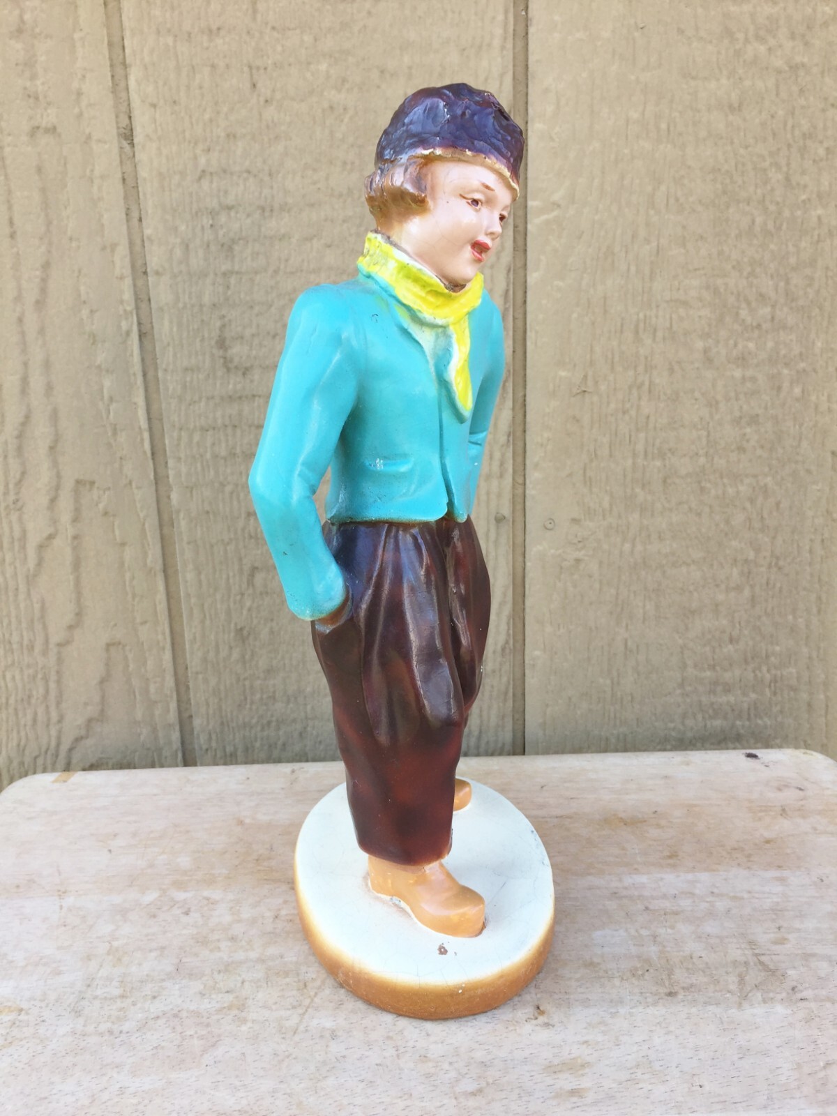 Vintage Plaster Statue Figure Store Advertising Display Winter Wear Girl 13″