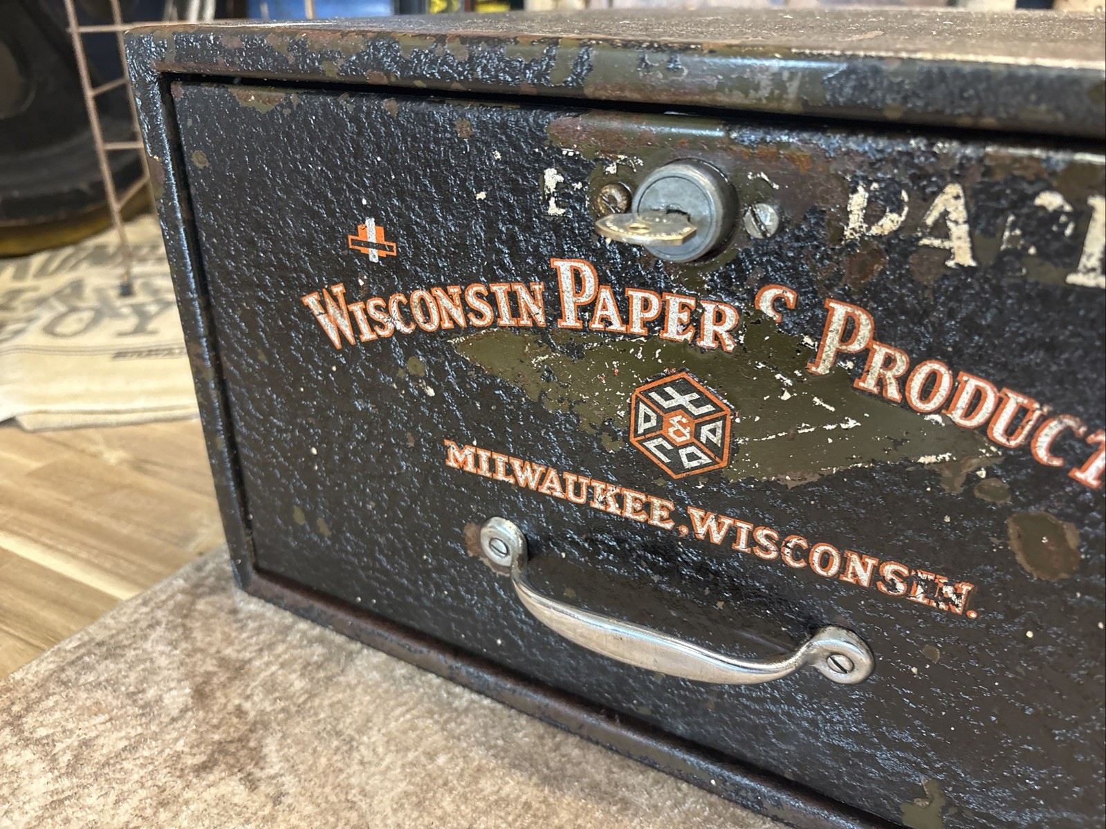 Vintage Wisconsin Paper Products File Drawer Cabinet Counter Display Milwaukee