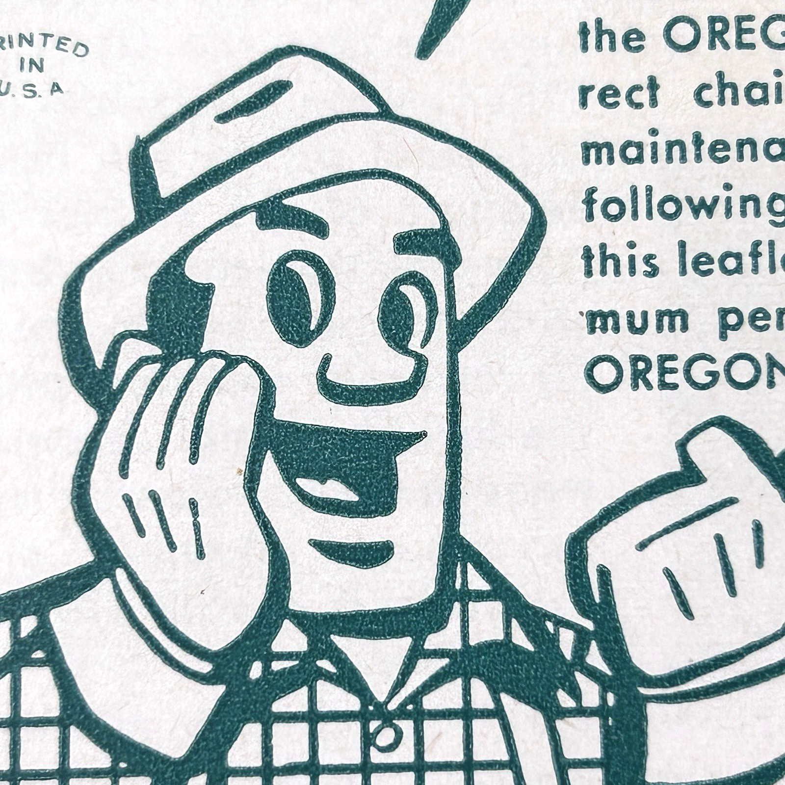 1952 Oregon Chipper Chain Filing Maintenance Leaflet & Guarantee, Advertising