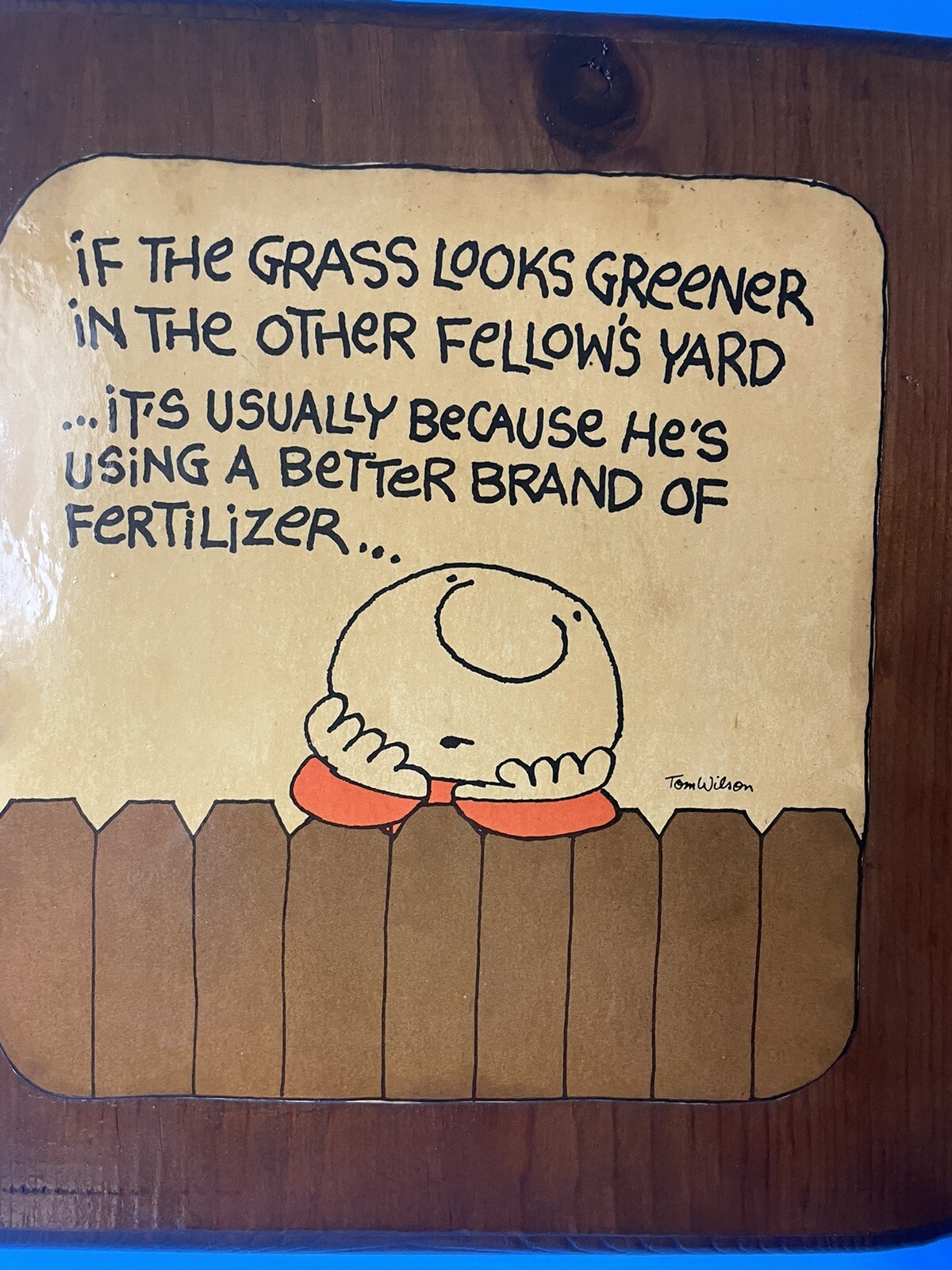 Vtg Ziggy Artwork Decor Tom Wilson 1970s Fertilizer Advertisement Wooden Kitschy