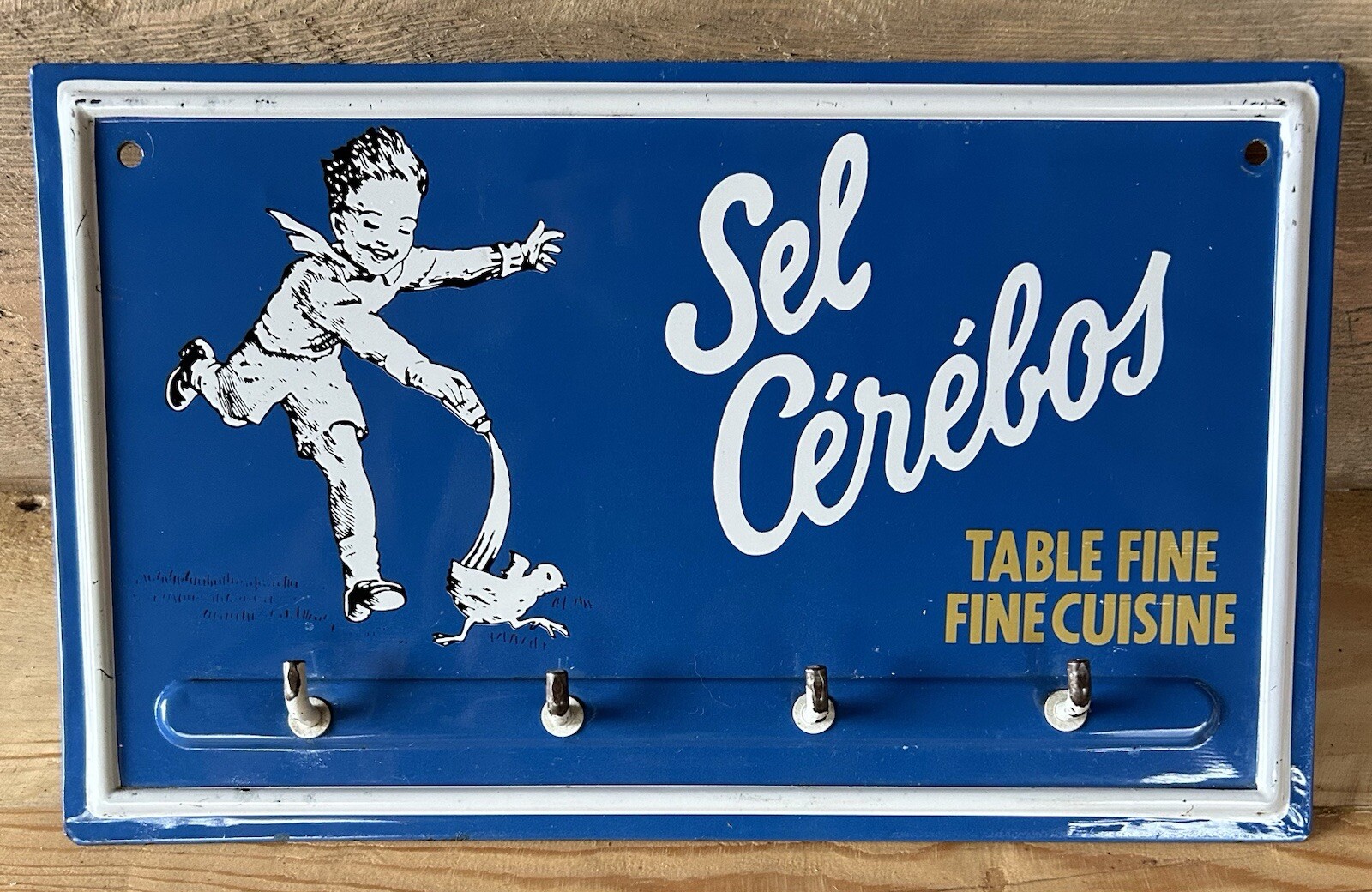 VINTAGE ADVERTISING -SEL CEREBOS KITCHEN SIGN (12” X 7”) – HOOKS/ BLUE/WHITE