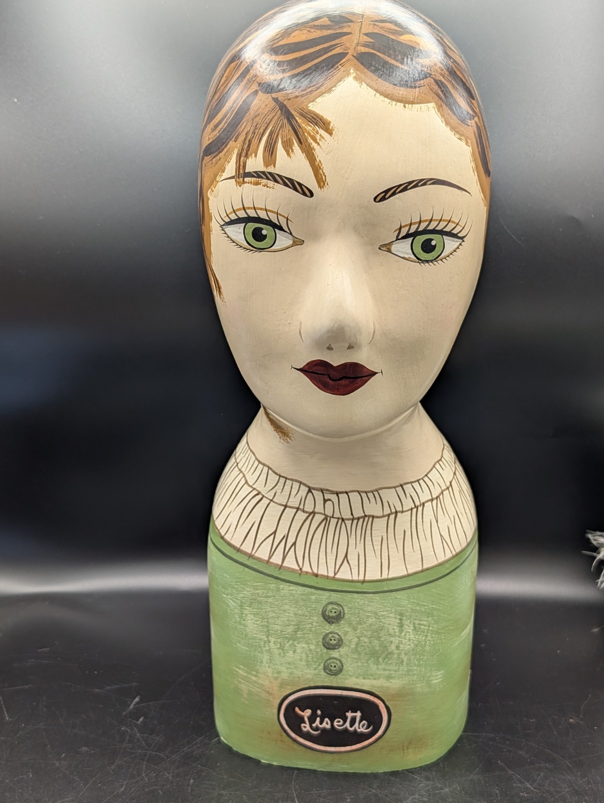 Vintage Hand Painted Millinery Plaster Head- Mme “Fleurs “French Display HATS