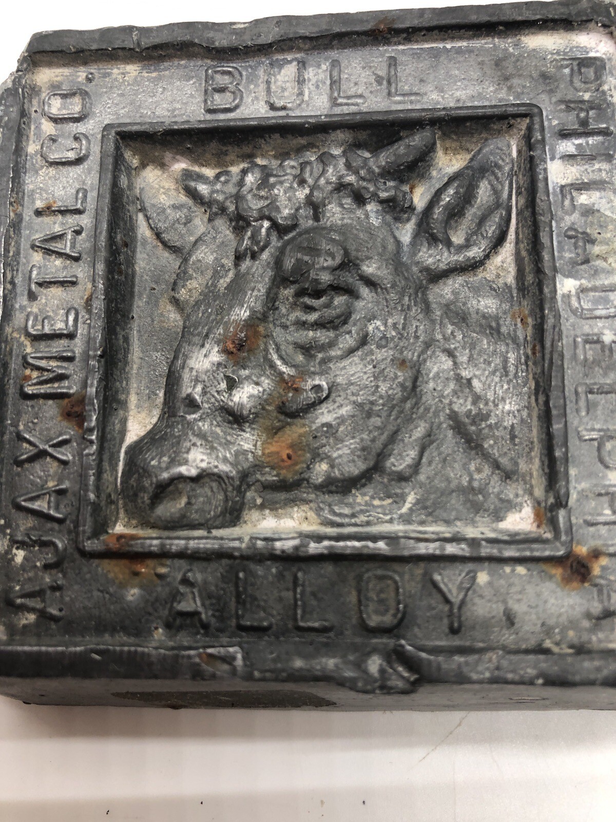 AJAX METAL Co BULL ALLOY PHILADELPHIA Old Advertising Paperweight Store Display