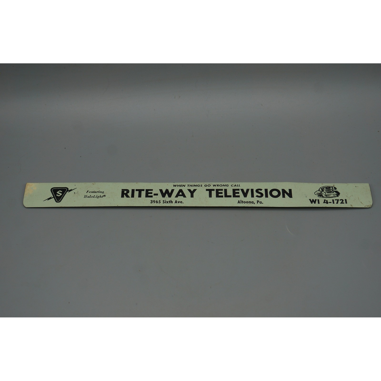 Vintage Altoona PA Advertising Sign Strip Alcott’s Used Cars Rite-Way TV 11 Inch
