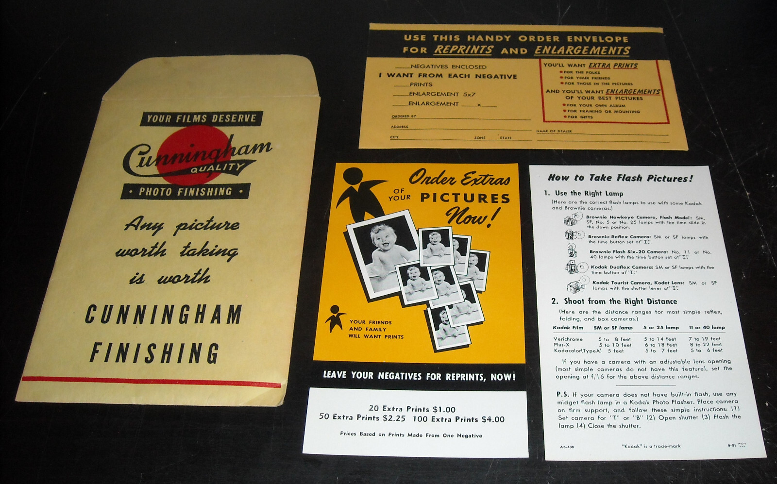RARE VINTAGE CUNNINGHAM QUALITY PHOTO FINISHING KODAK CAMERA ENVELOPE PRINT AD .