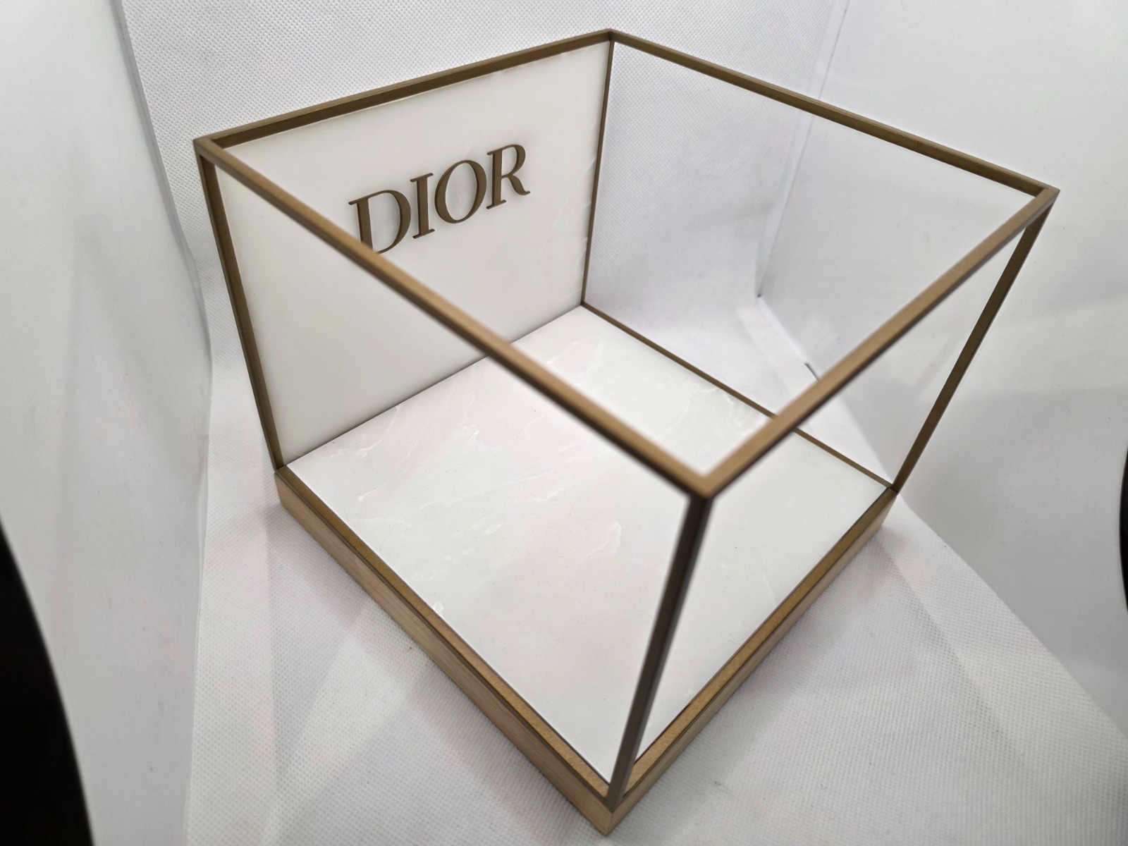 Dior Display Box, Gold & White, Wood Base, free standing