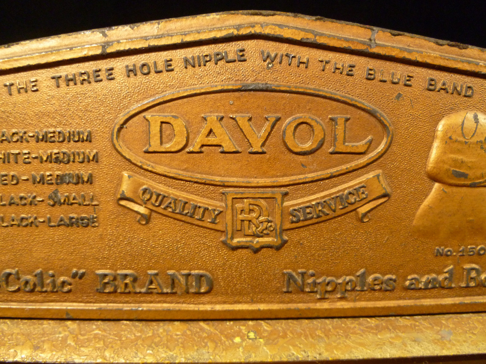 DAVOL NIPPLES & BOTTLE CAPS COUNTER TOP ADVERTISING PRODUCT DISPENSER CIRCA 1920