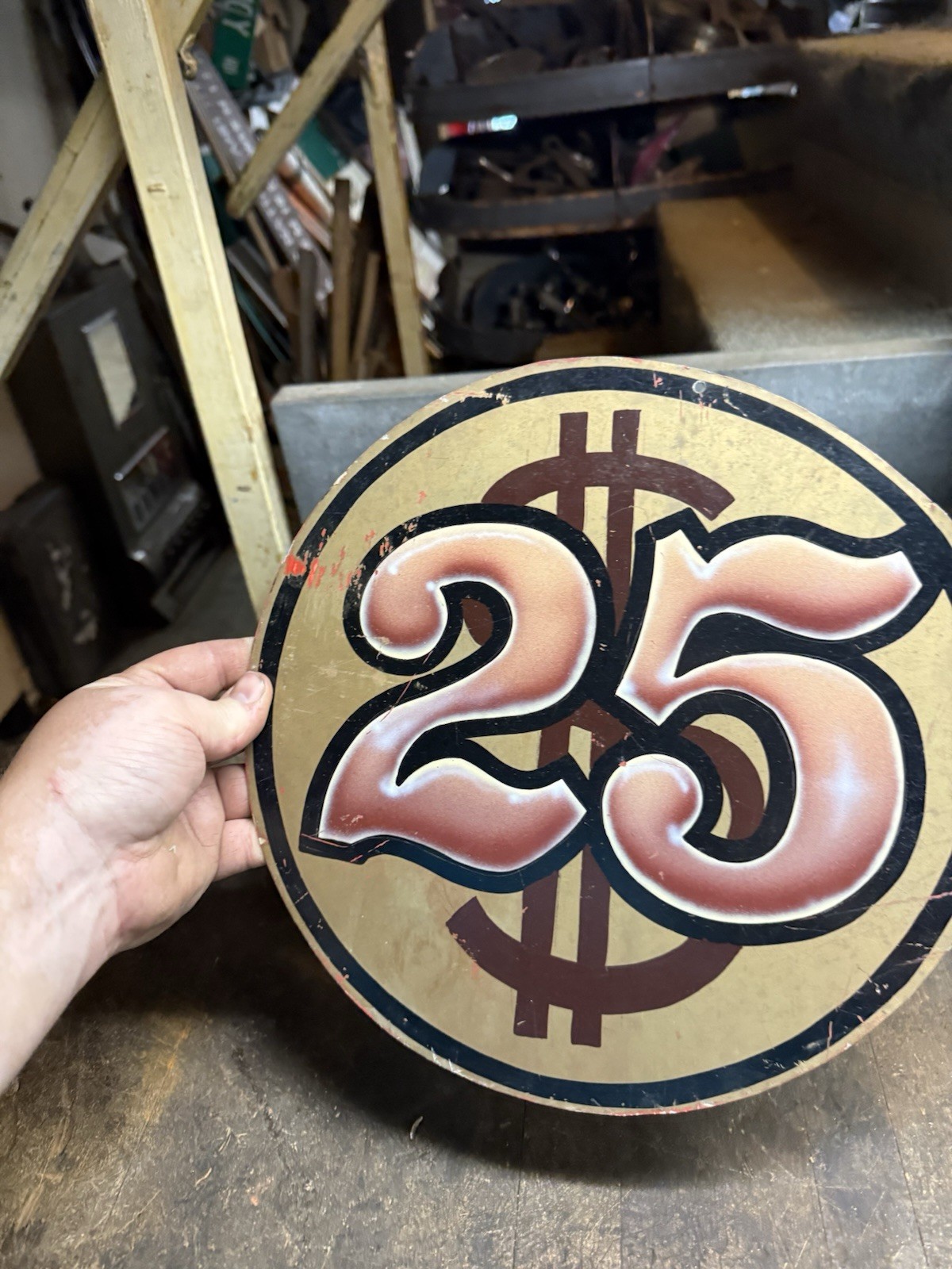 Vintage 25 Dollars Cost Price General Store Gas Station Display Metal Tin Sign