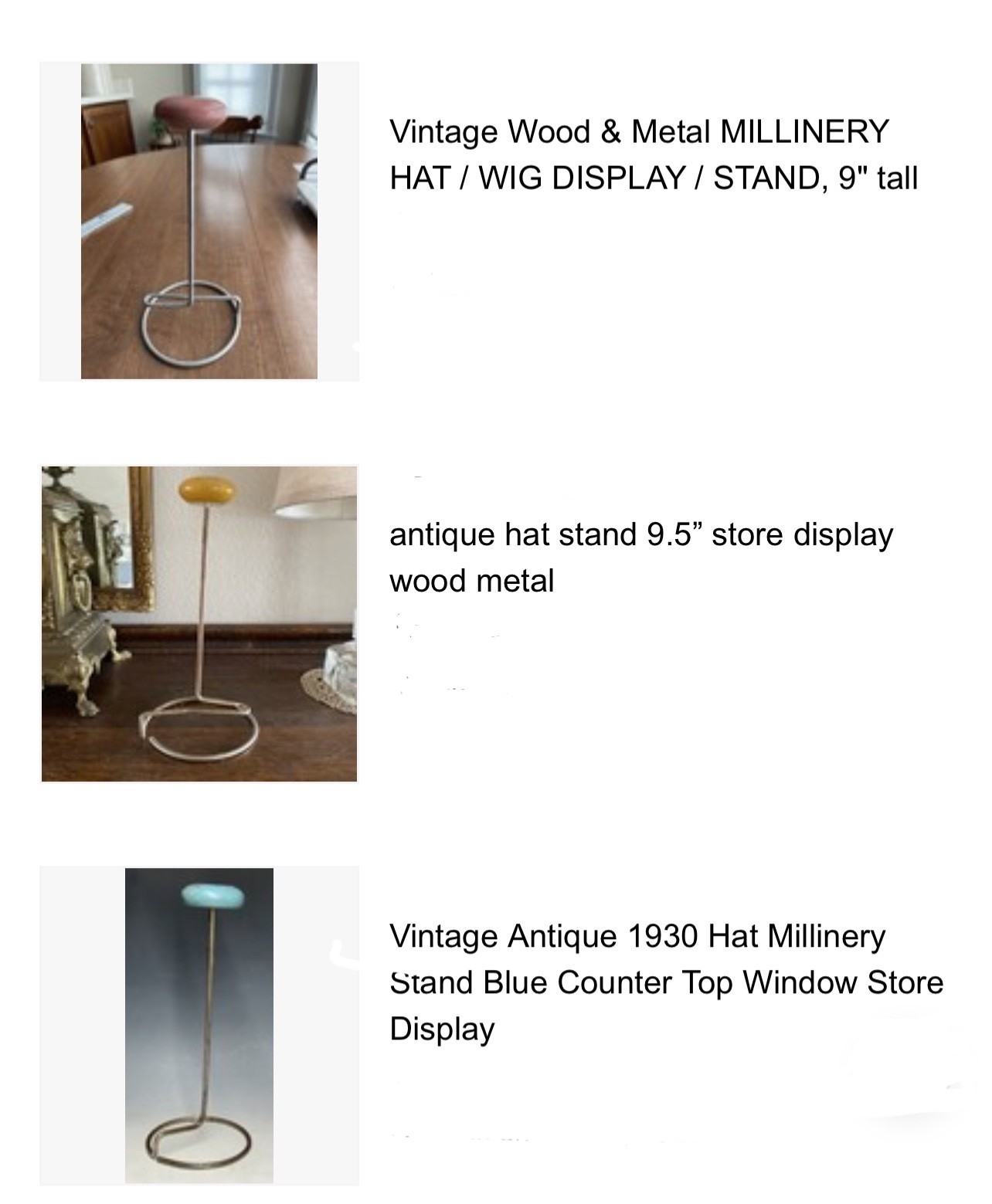 3 Vintage Antique 1930 Hat Millinery Stand Counter Top Window Store Display