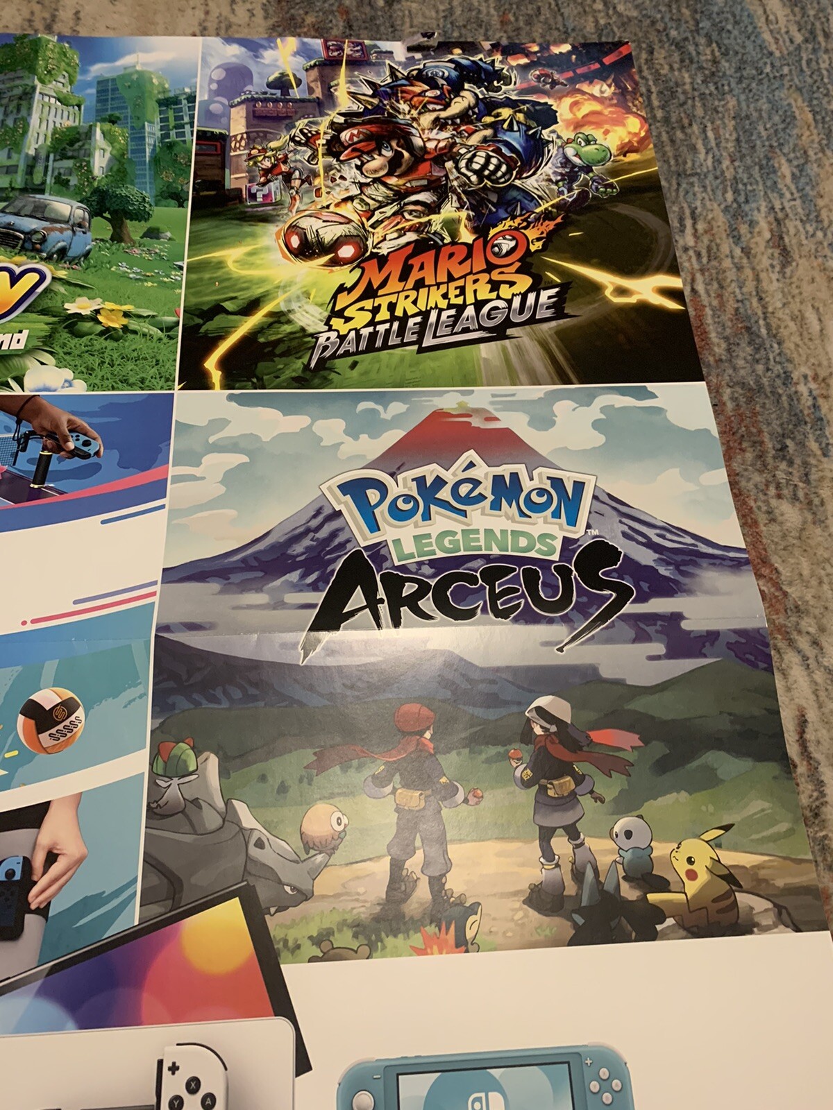Nintendo Switch Kirby Mario Strikers Pokémon Arceus Game Store Display Poster Ad