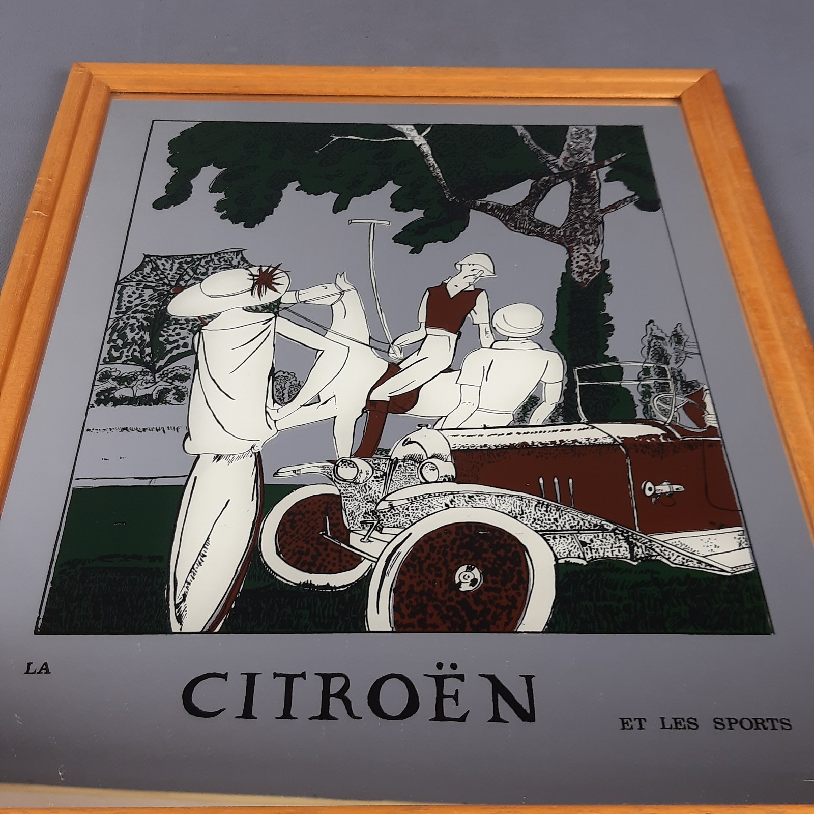 Advertising mirror La Citroen Et Les Sports wooden frame late 20th century