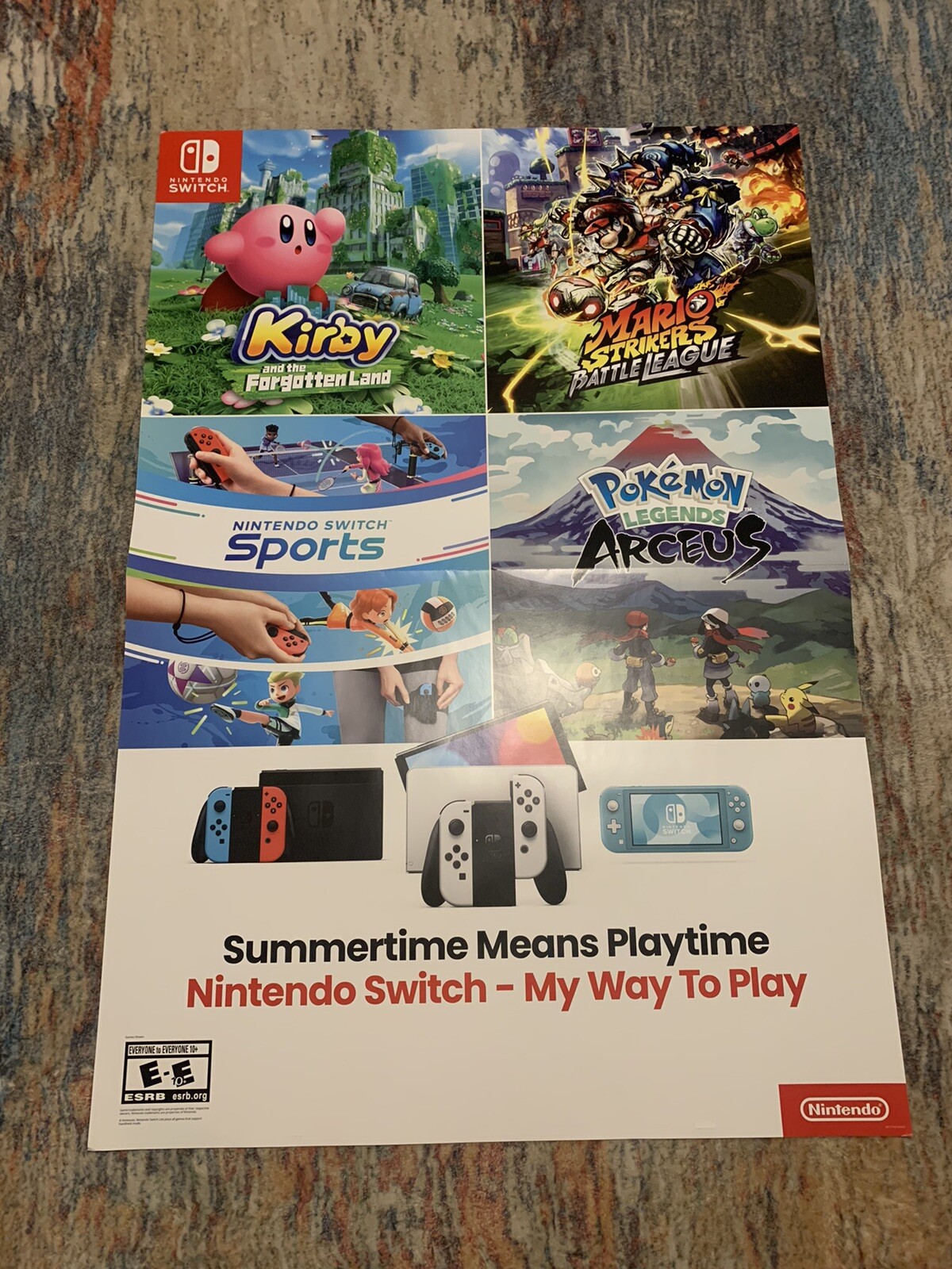 Nintendo Switch Kirby Mario Strikers Pokémon Arceus Game Store Display Poster Ad