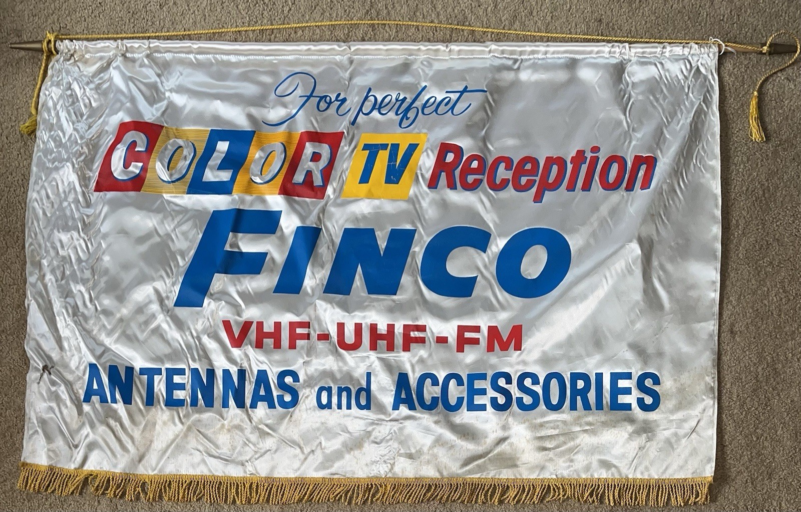 Vintage Finco Color TV Antenna Accessories Pennant Banner Sign Advertising