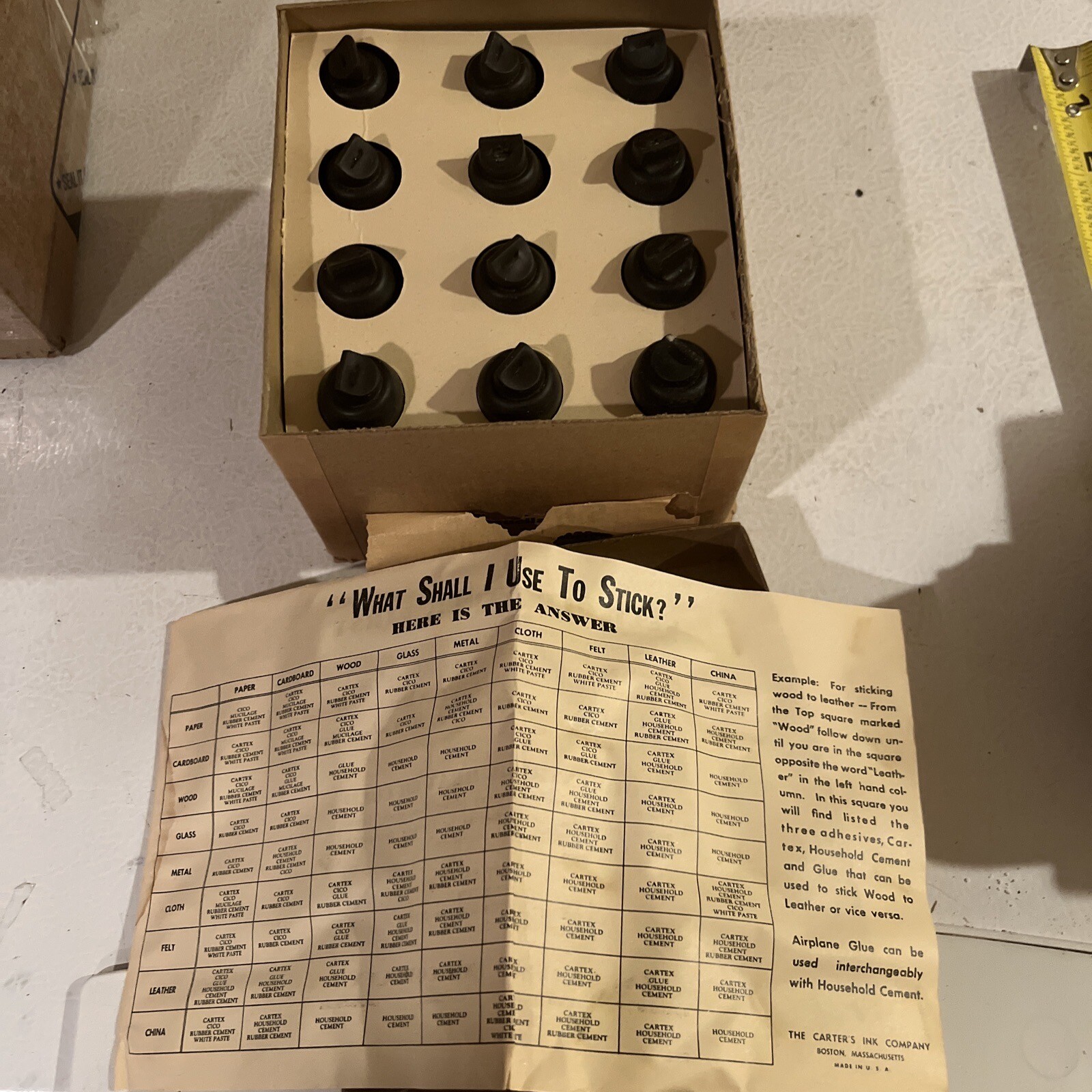 Vintage 1950s Case 12 Carter’s Mucilage Glue Glass Bottles NOS Back To School