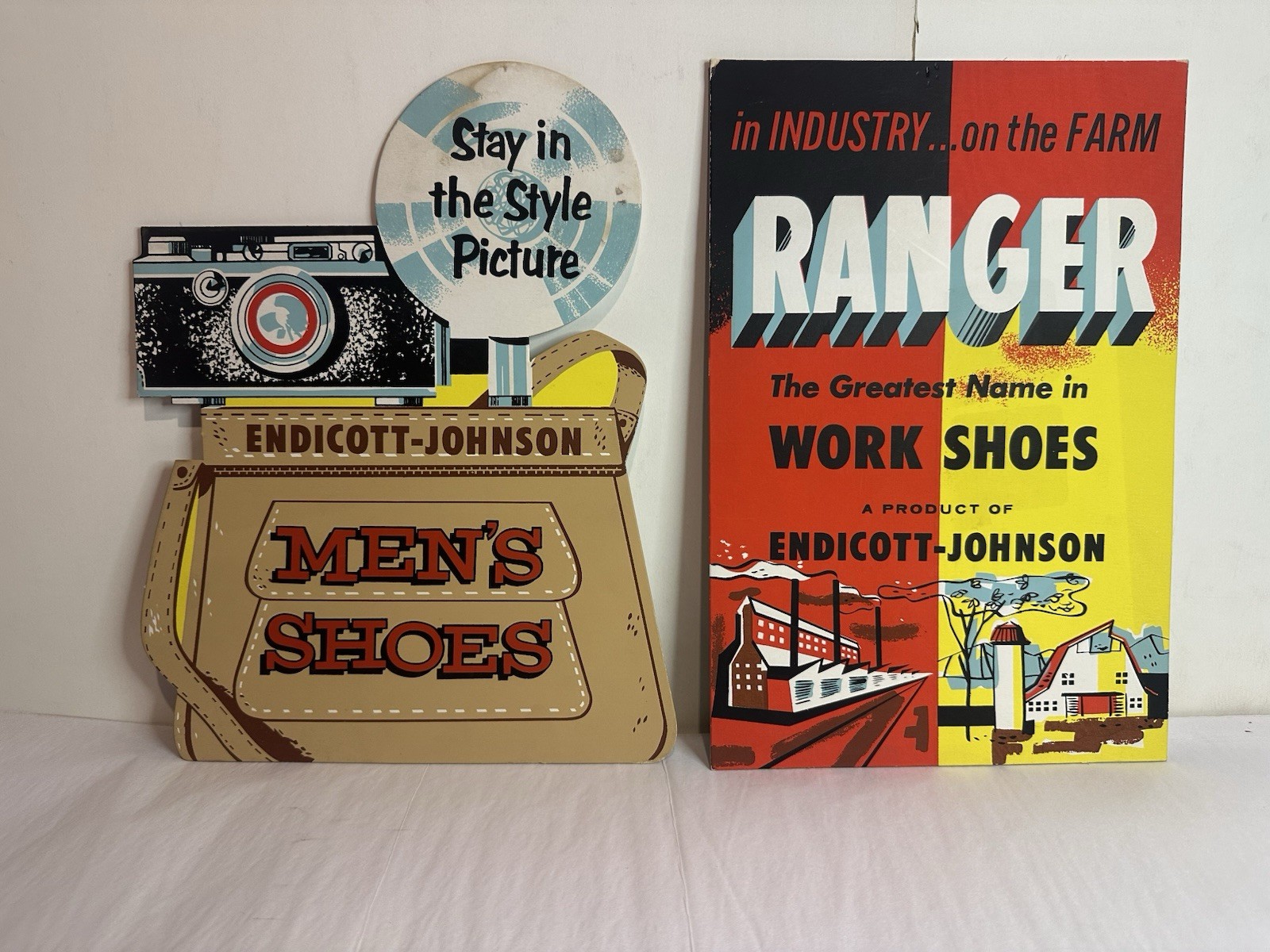 MCM 1960’s Endicott Johnson Ranger men’s Shoes Display Signs Advertising Easel