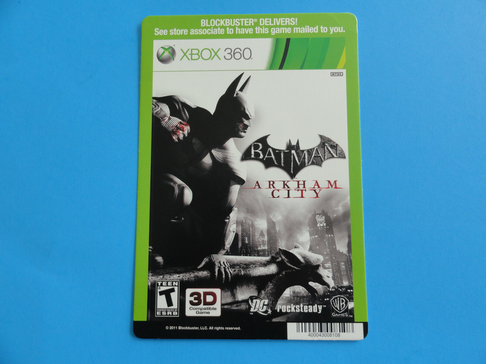 XBOX 360 BATMAN ARKHAM CITY BLOCKBUSTER VIDEO BACKER CARD 5″X8″ NO GAME