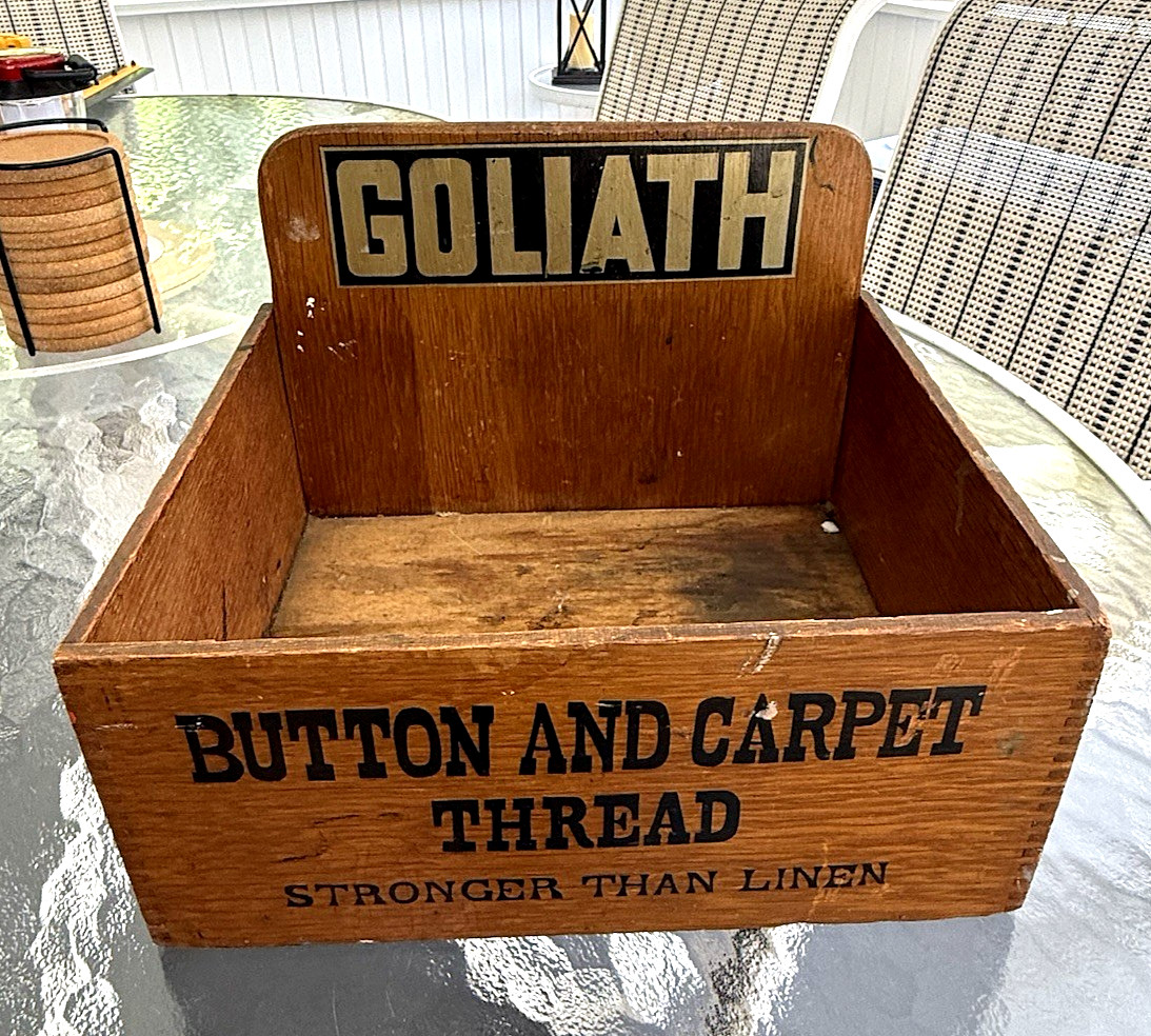 Antique Oak GOLIATH Dovetailed Spool Thread Box Cabinet Counter Display