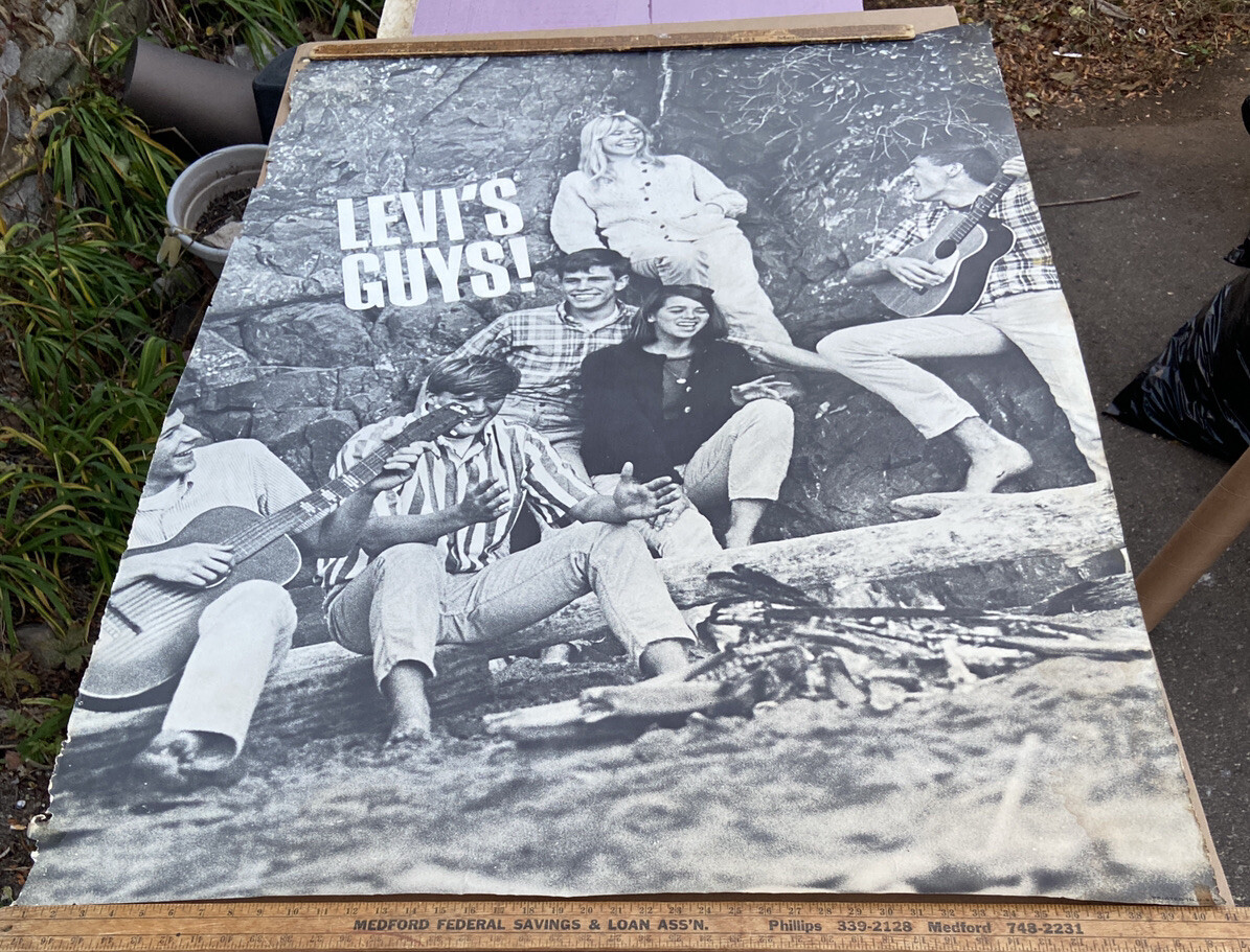 Old Vintage Large 1960’s Levis Jeans poster Levi’s Guys Rock Country stars Store