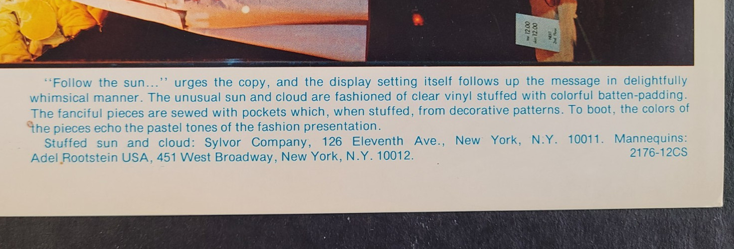 1976 ALEXANDERS, NEW YORK WINDOW DISPLAY PHOTO PRINT FOLLOW THE SUN