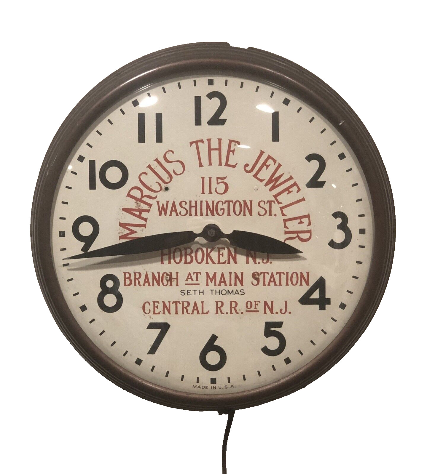 1950’S Marcus The Jeweler Central R.R of NJ Hoboken Wall Clock- One of a Kind