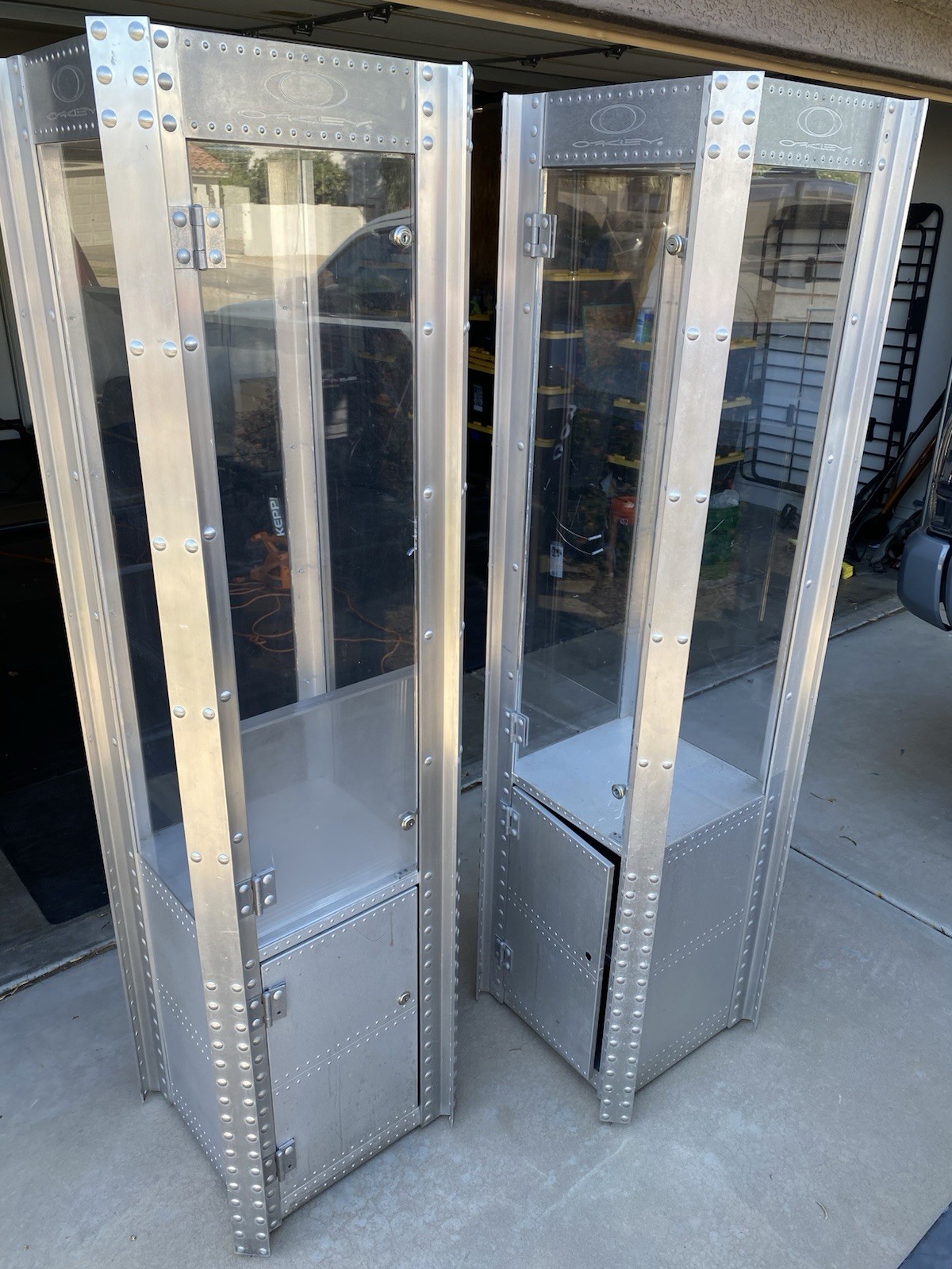 X2 Vintage Oakley X-Metal Retail Display Cabinet Showcase Tower Aluminum Locking