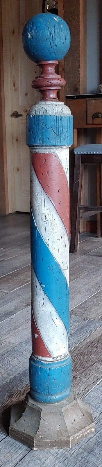 Barbershop Pole-Vintage 50’s Barber’s Pole 42″H Polychrome Resin? Wood? Folk Art